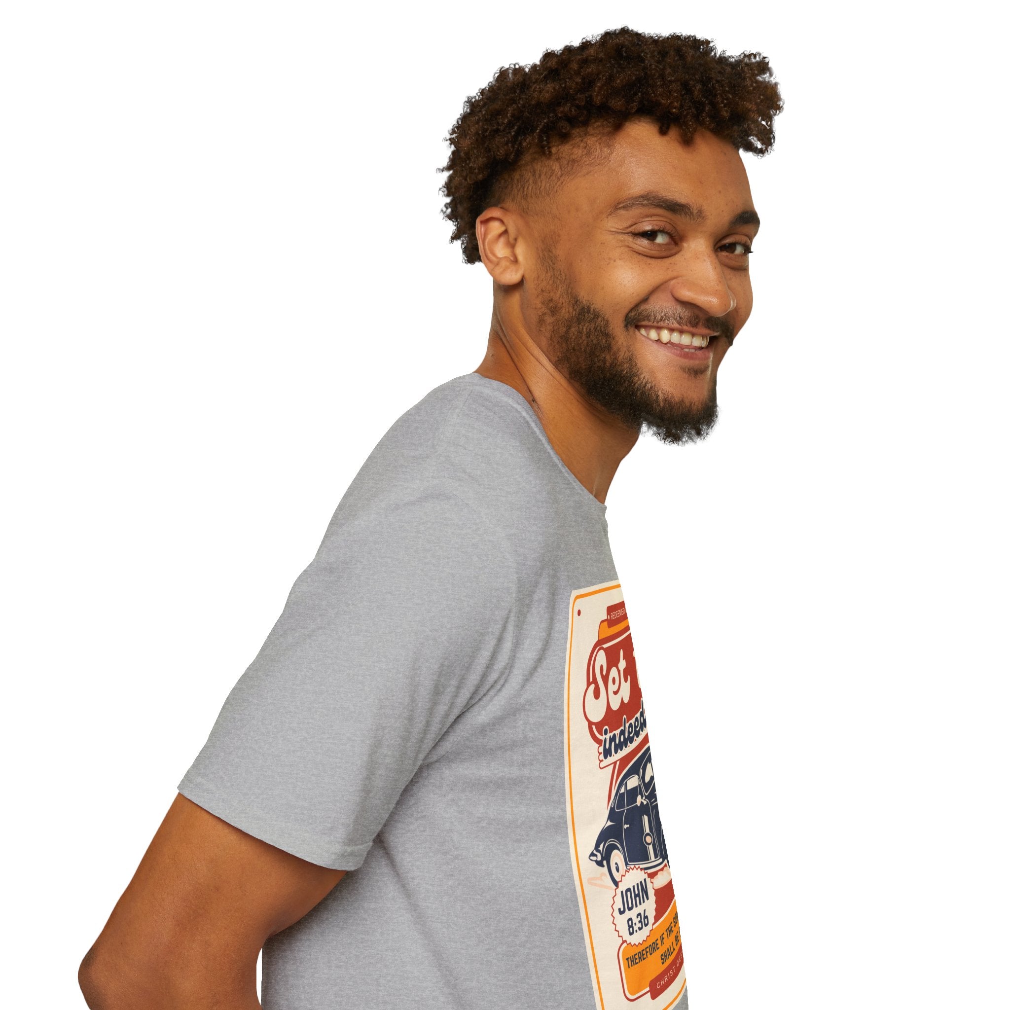 Men's 'Set free Indeed' T‑Shirt — Retro Vintage Car Christian Faith Graphic Tee