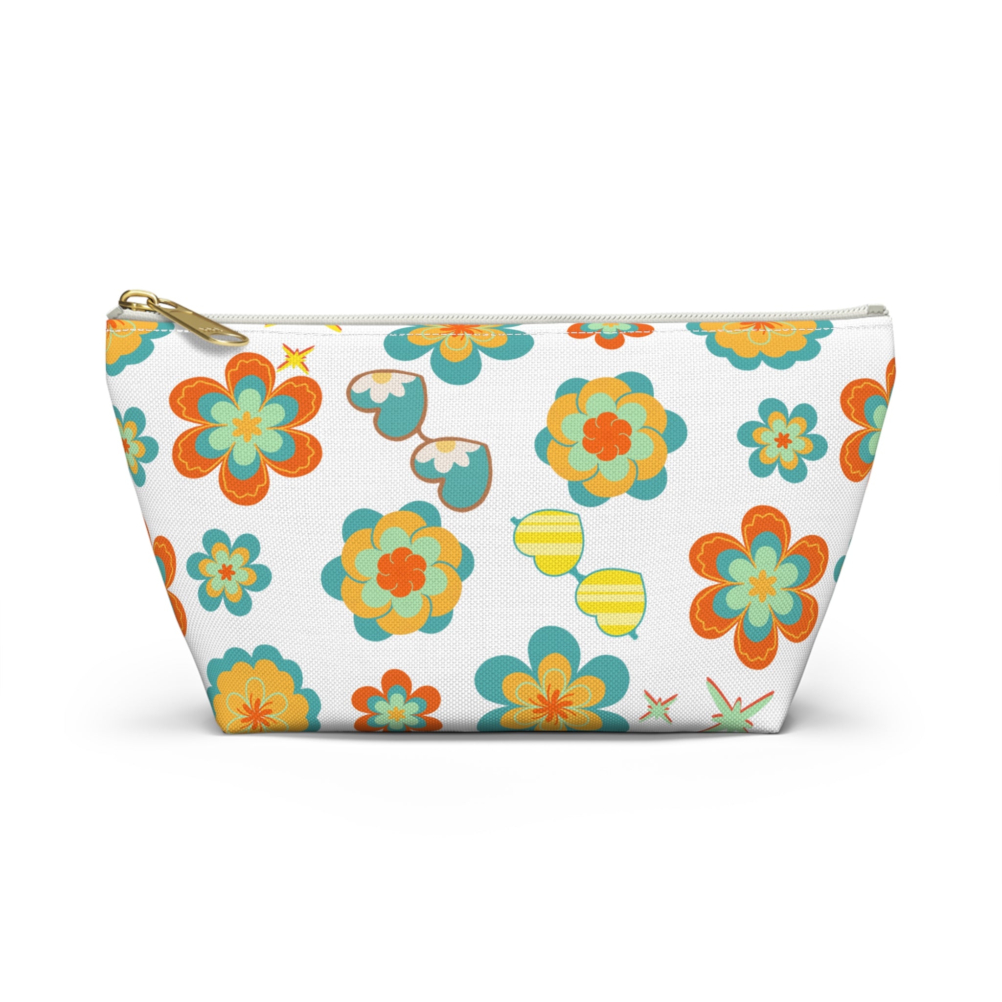 Retro Sunglasses Flowers Accessory Pouch — 60s-Inspired Bag