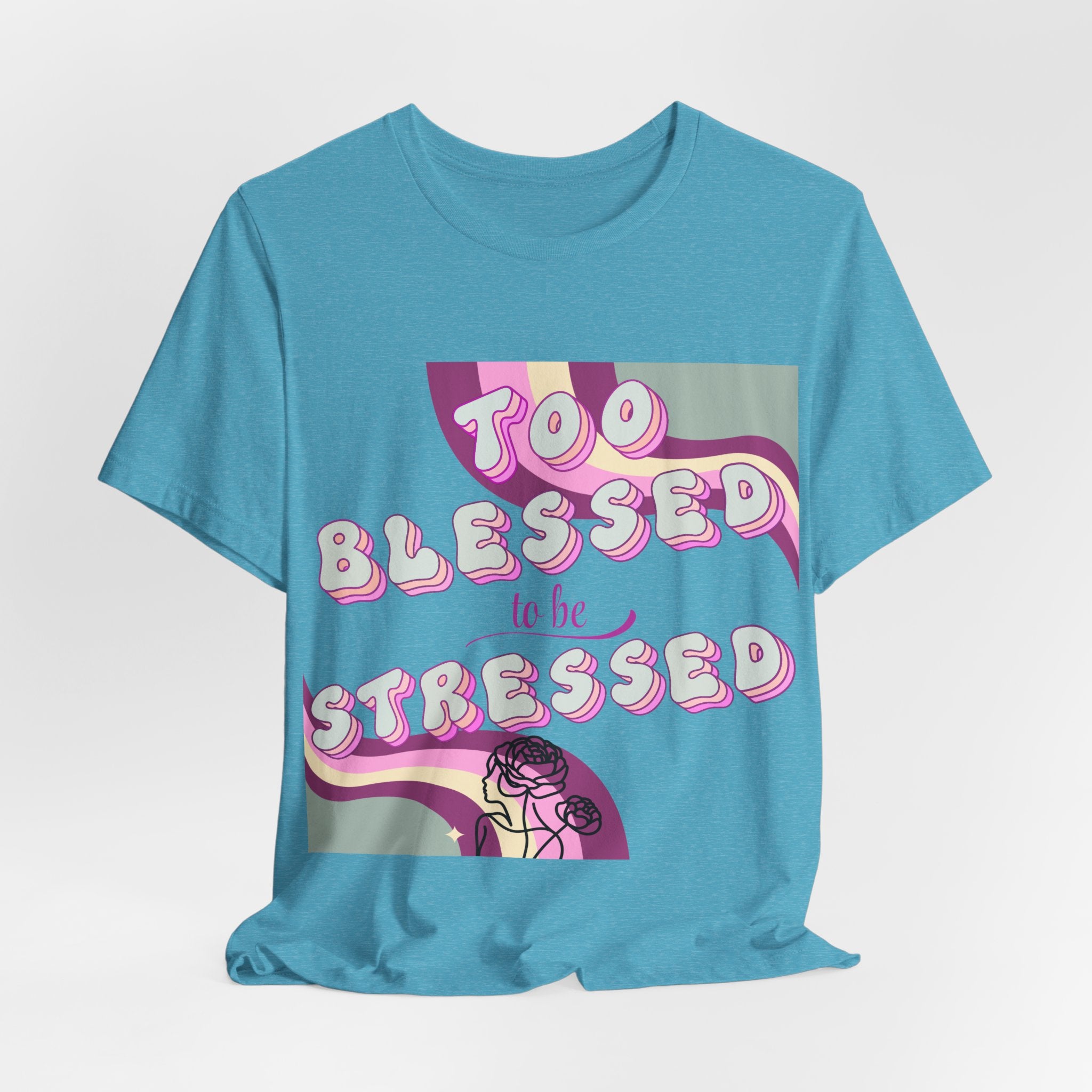 Women's Too Blessed to Be Stressed Tee — Retro Pink Graphic T-Shirt