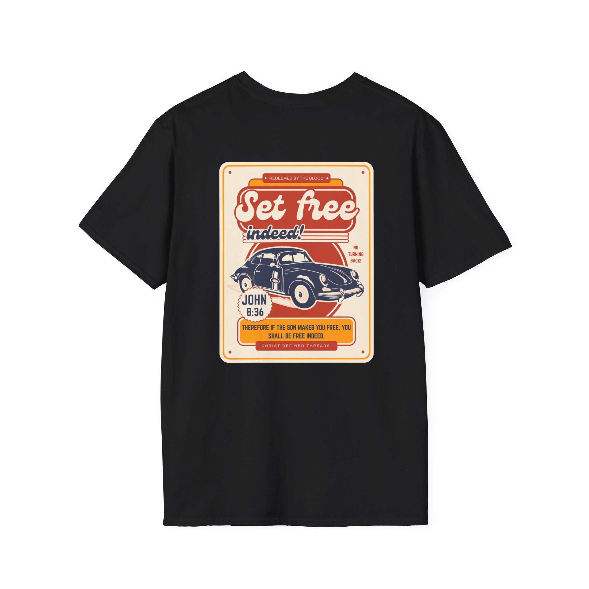 Men's 'Set free Indeed' T‑Shirt — Retro Vintage Car Christian Faith Graphic Tee