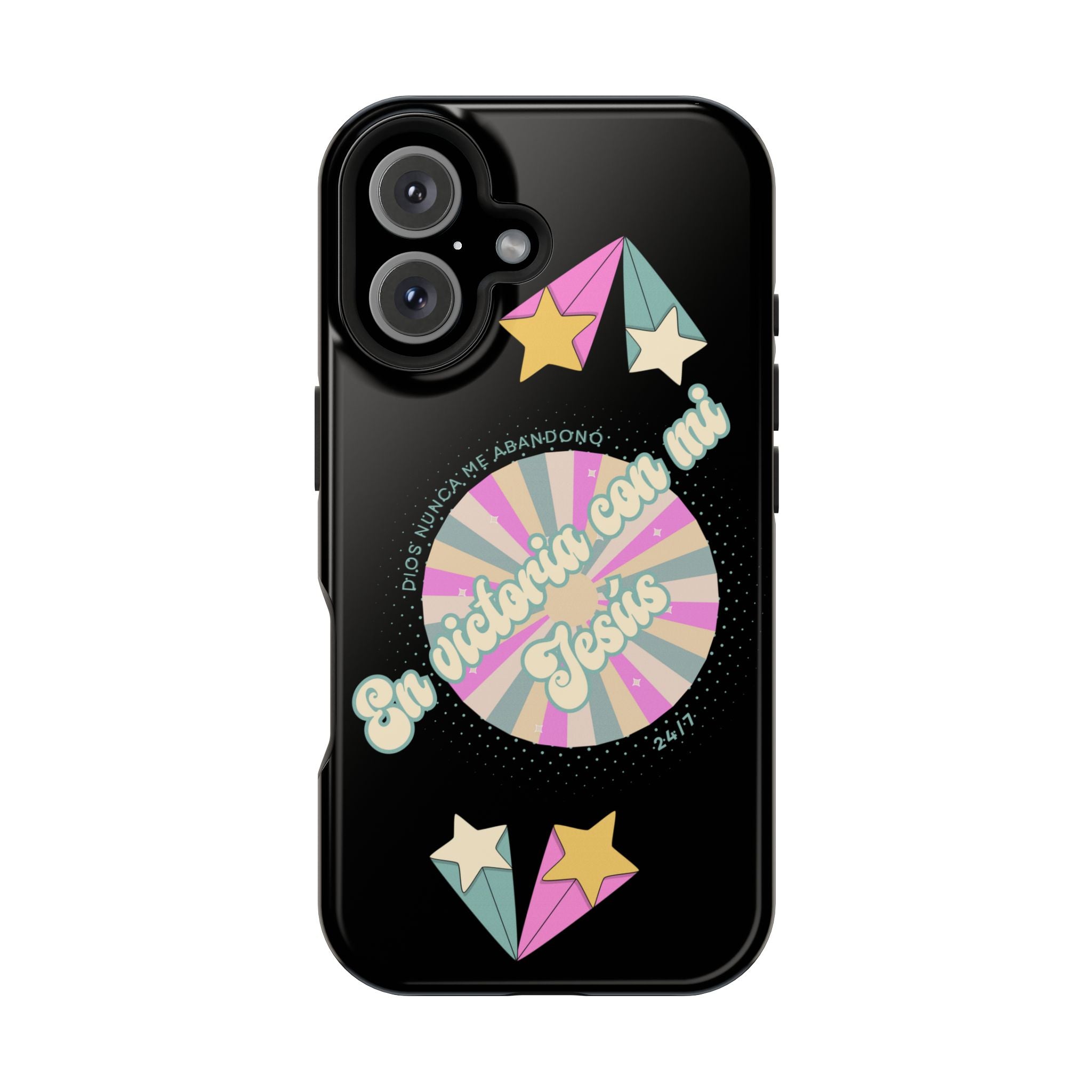 Mujeres Cover de Telefono Magnético e Impacto Resistente— "En Victoria con mi Jesús" Retro Star Design