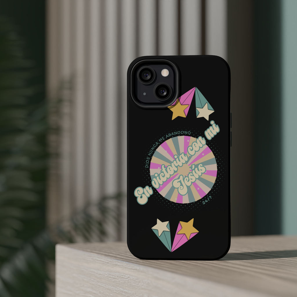 Mujeres Cover de Telefono Magnético e Impacto Resistente— "En Victoria con mi Jesús" Retro Star Design