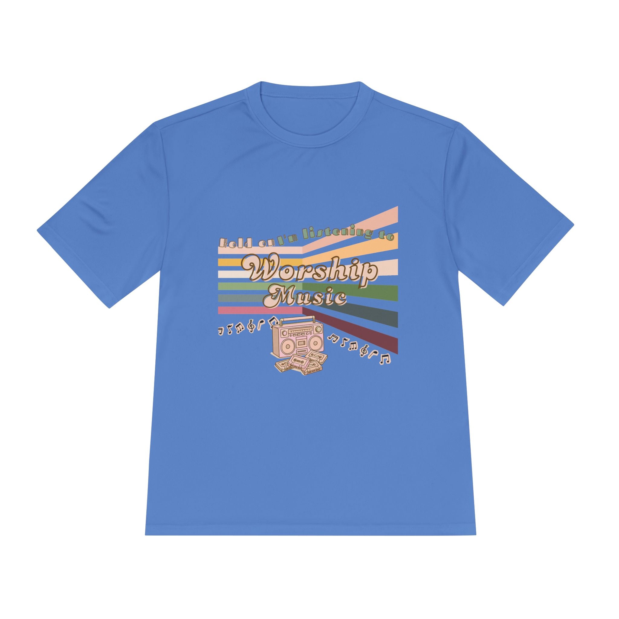 Women's Worship Music Moisture Wicking Tee — Retro Stripes & Speaker Graphic