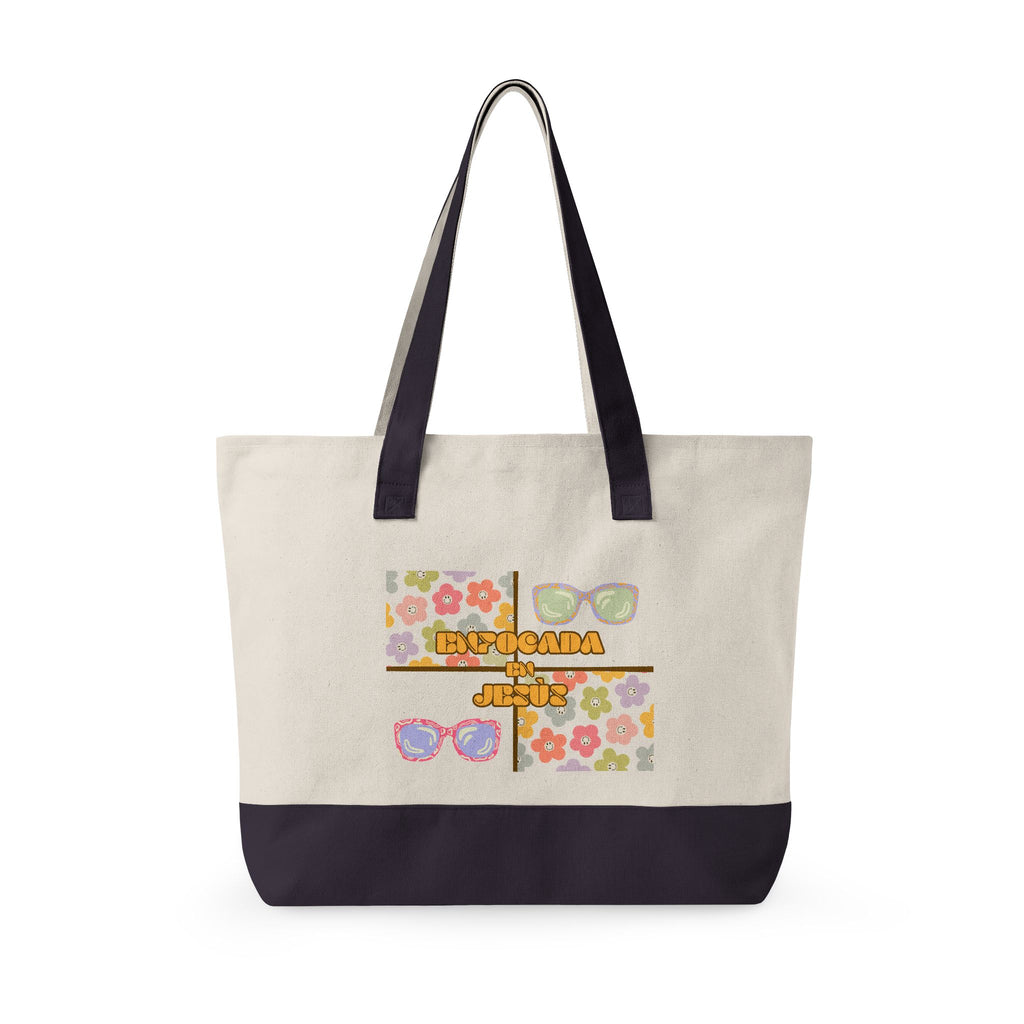 "Enfocada en Jesús" Canvas Tote - Retro Zippered Beach Bag