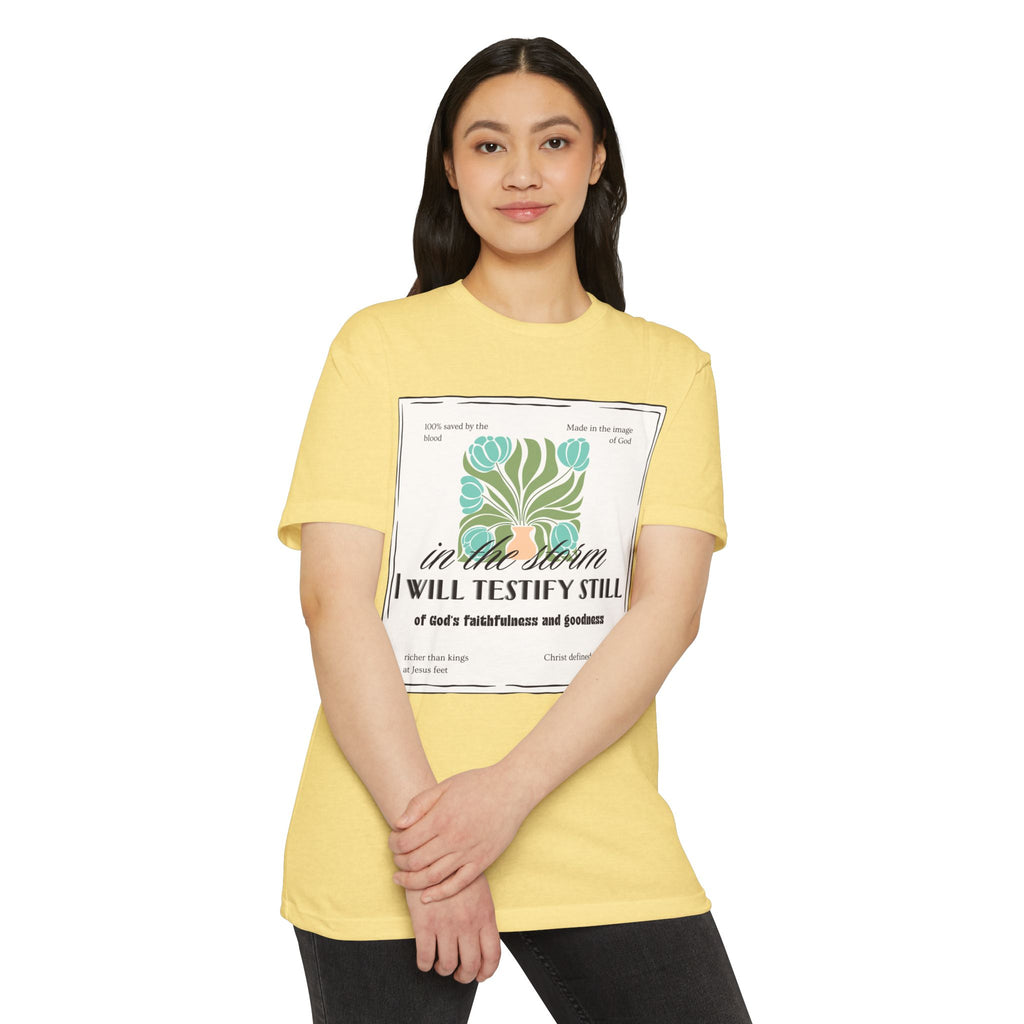 Women's  Faith Graphic T-Shirt — "In the Storm I Will Testify Still" Christian Tee
