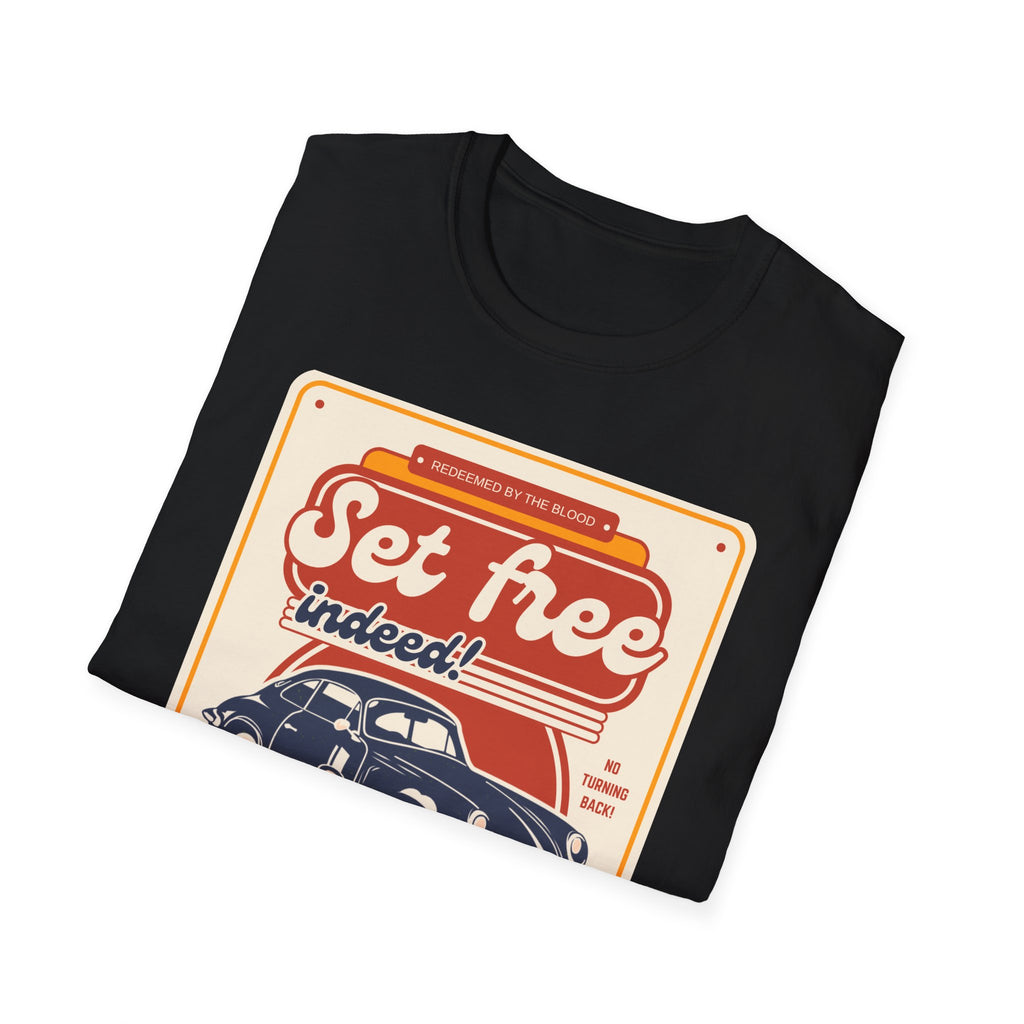 Men's 'Set free Indeed' T‑Shirt — Retro Vintage Car Christian Faith Graphic Tee