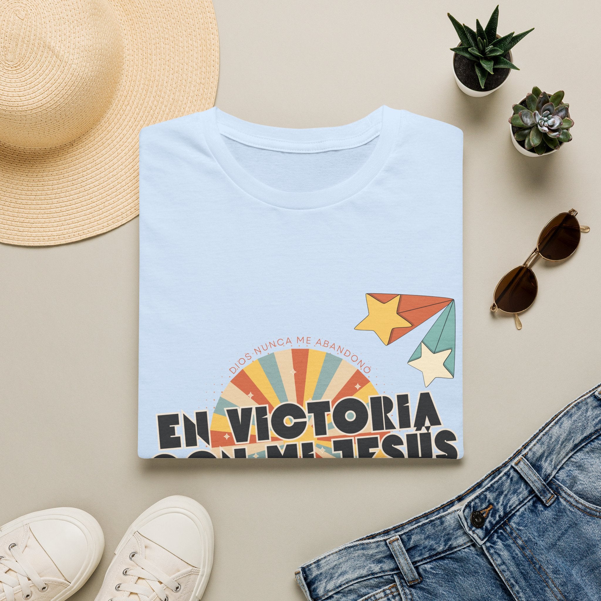 Camisa “En Victoria con mi Jesús” Varones Estilo Retro Sunrise