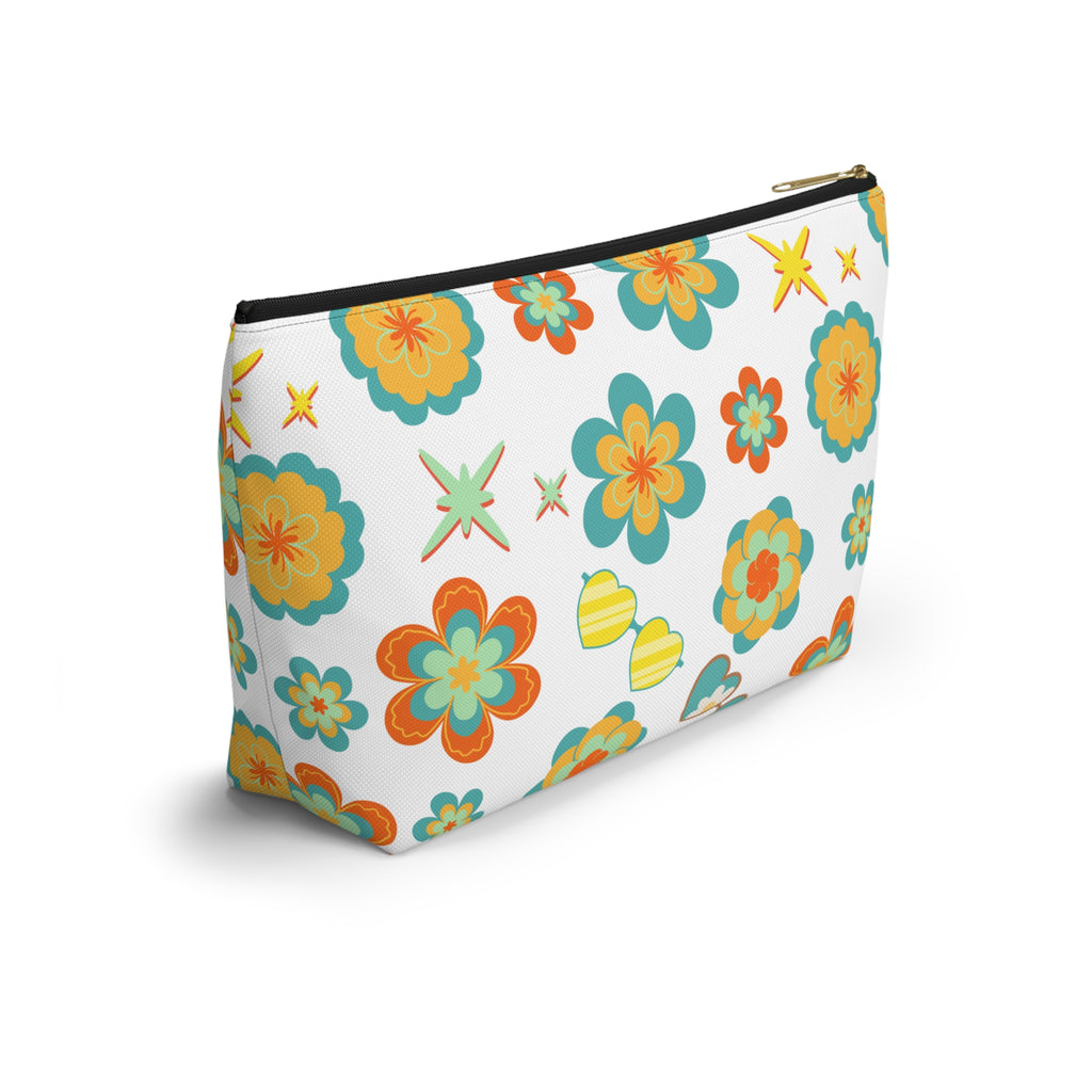Retro Sunglasses Flowers Accessory Pouch — 60s-Inspired Bag
