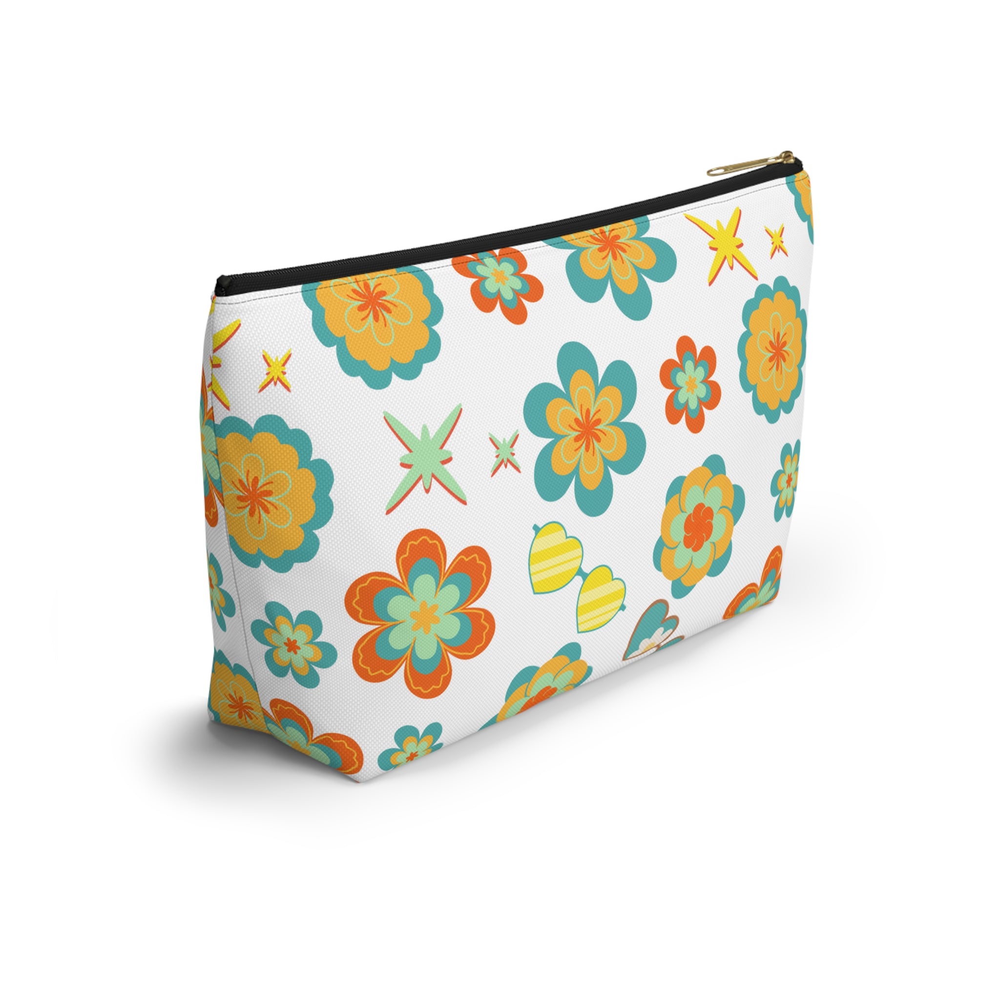 Retro Sunglasses Flowers Accessory Pouch — 60s-Inspired Bag