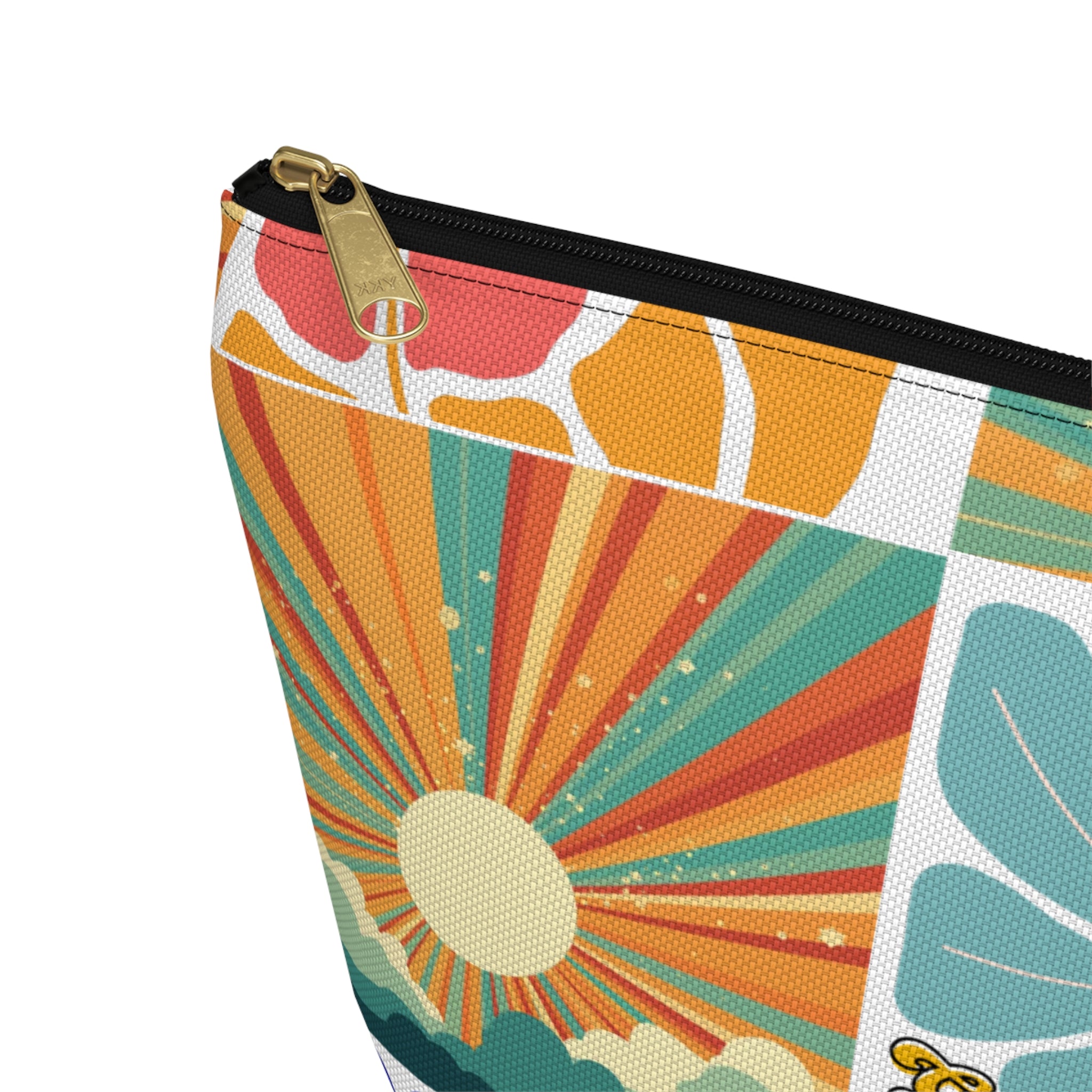 Retro Floral Sunrays Accessory Pouch — Colorful Sunrays T‑Bottom Bag