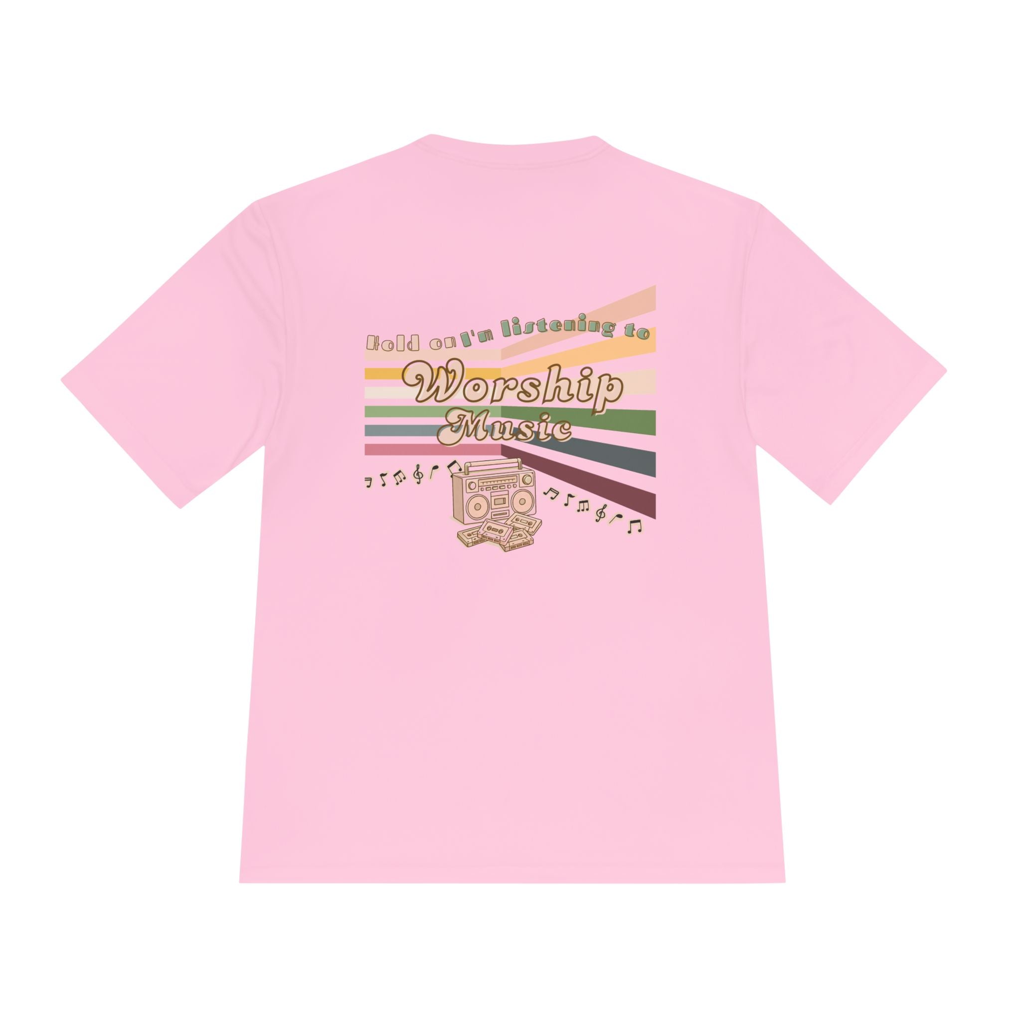 Women's Worship Music Moisture Wicking Tee — Retro Stripes & Speaker Graphic