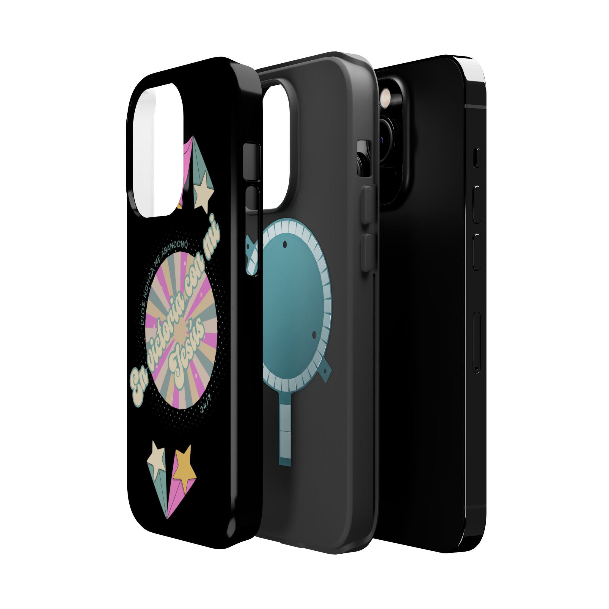 Mujeres Cover de Telefono Magnético e Impacto Resistente— "En Victoria con mi Jesús" Retro Star Design