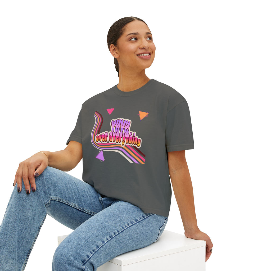 Retro 'YHVH over everything' Boxy Tee — Women's 90s Vibe Graphic T-Shirt