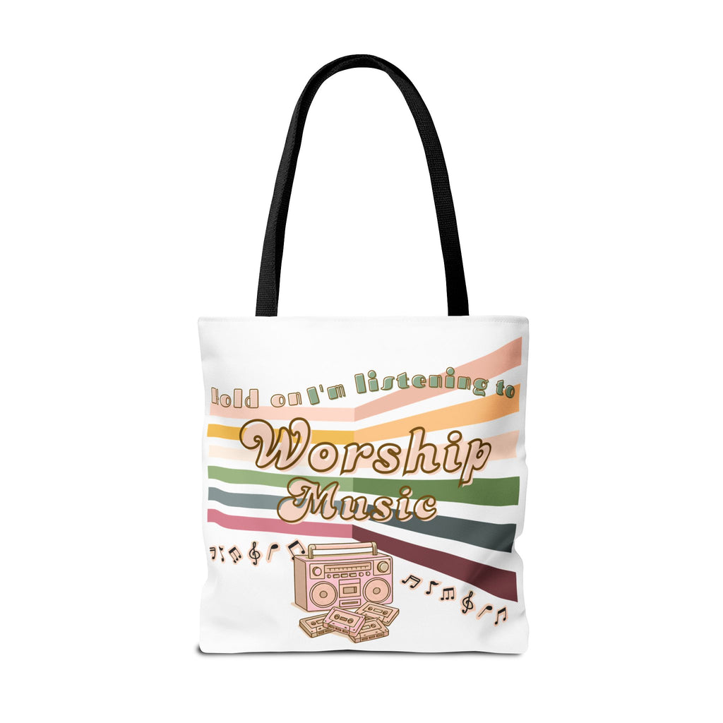 Worship Music Tote Bag – Faith-Inspired Retro Boombox Design
