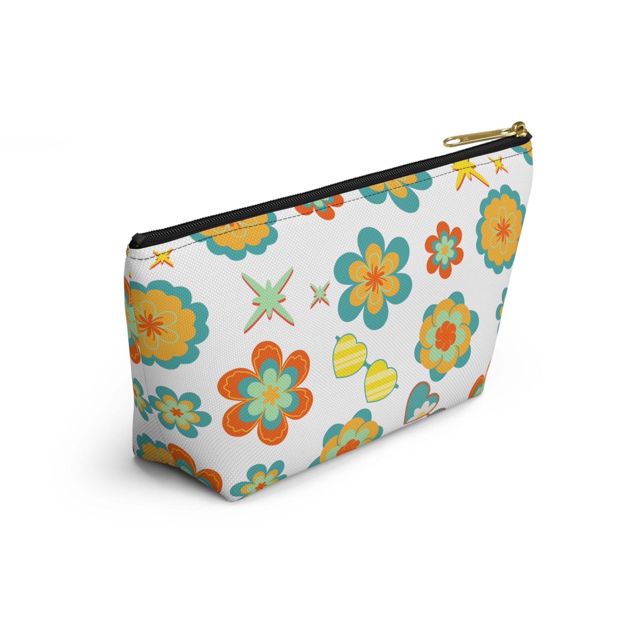 Retro Sunglasses Flowers Accessory Pouch — 60s-Inspired Bag