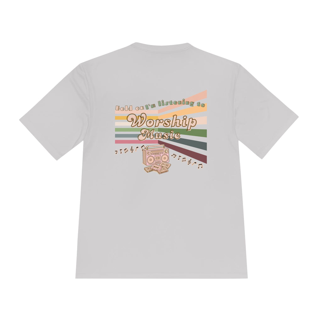 Women's Worship Music Moisture Wicking Tee — Retro Stripes & Speaker Graphic