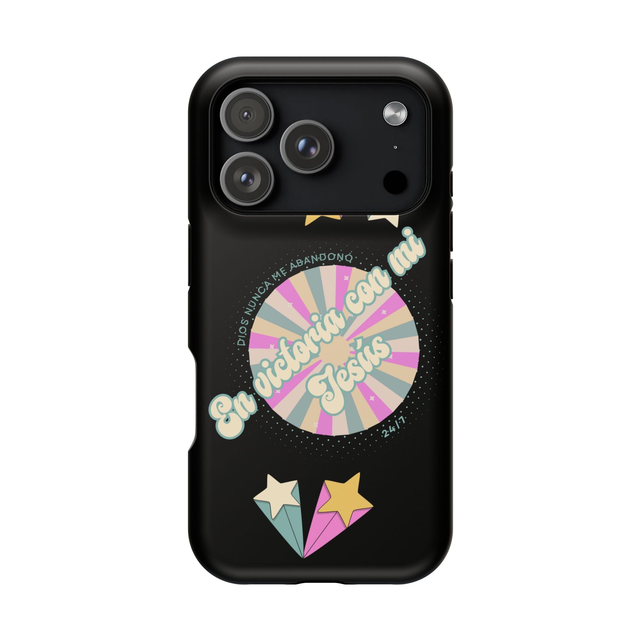 Mujeres Cover de Telefono Magnético e Impacto Resistente— "En Victoria con mi Jesús" Retro Star Design