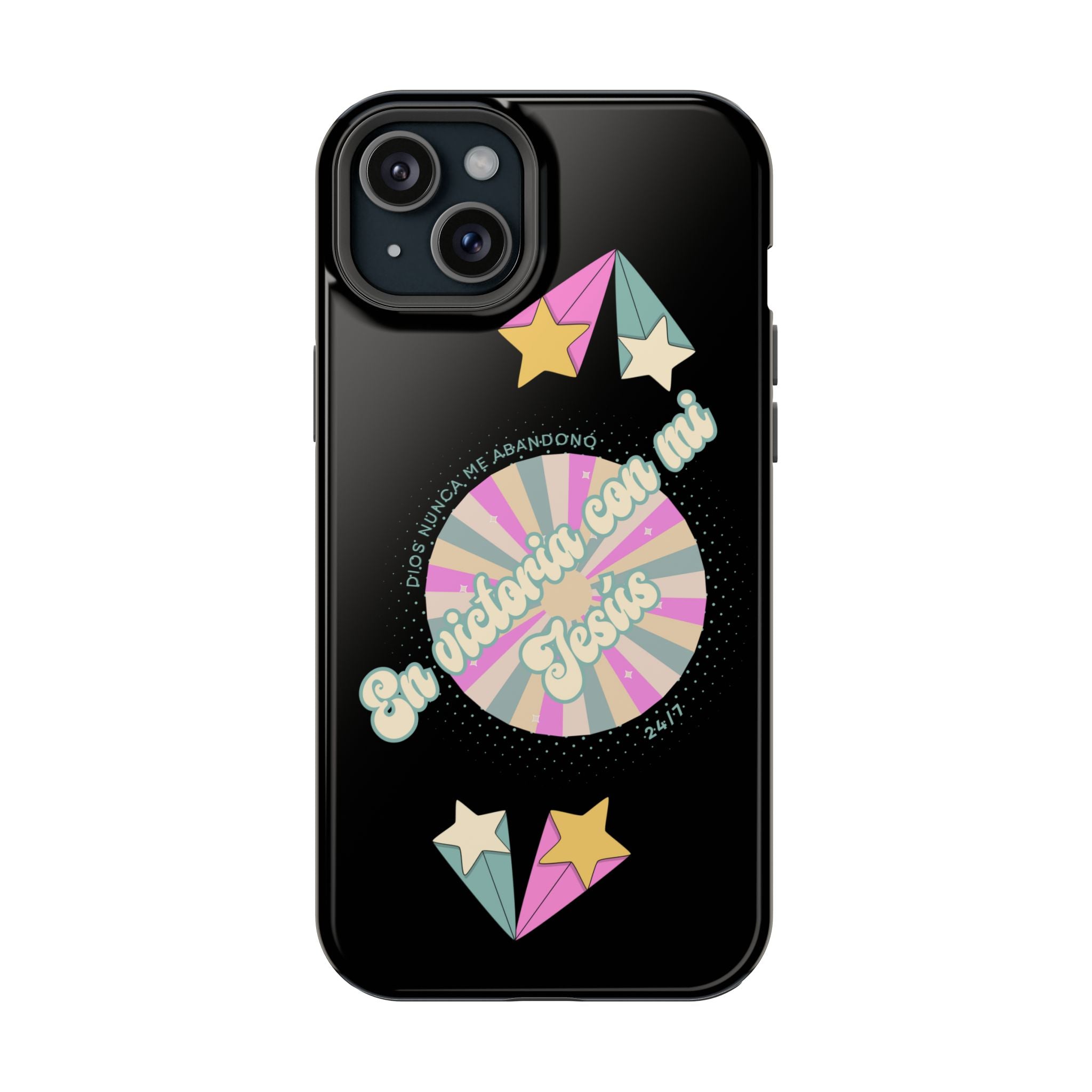 Mujeres Cover de Telefono Magnético e Impacto Resistente— "En Victoria con mi Jesús" Retro Star Design