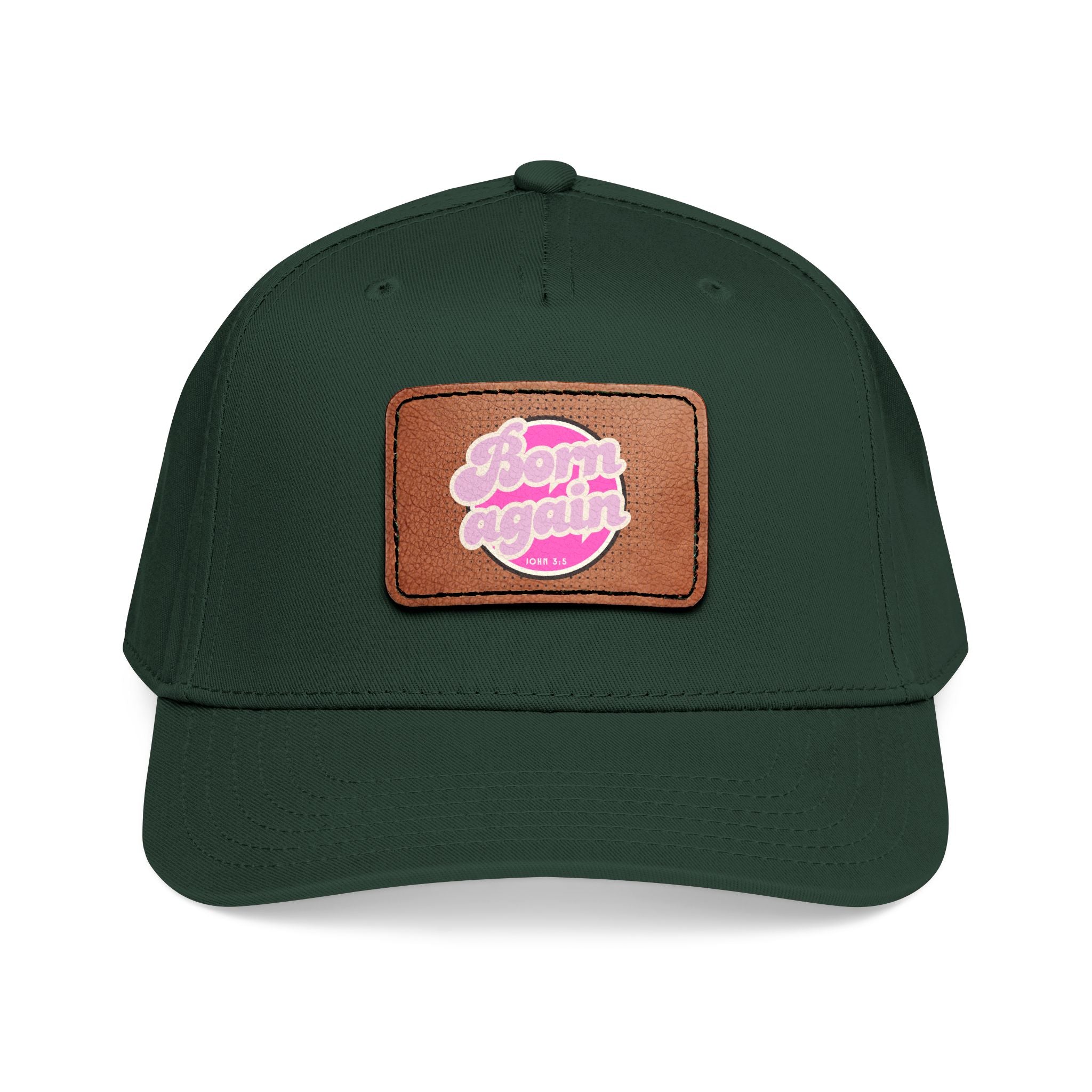 Women's 'Born Again' Leather Patch Baseball Cap — Retro Pink Logo Mid-Profile Hat