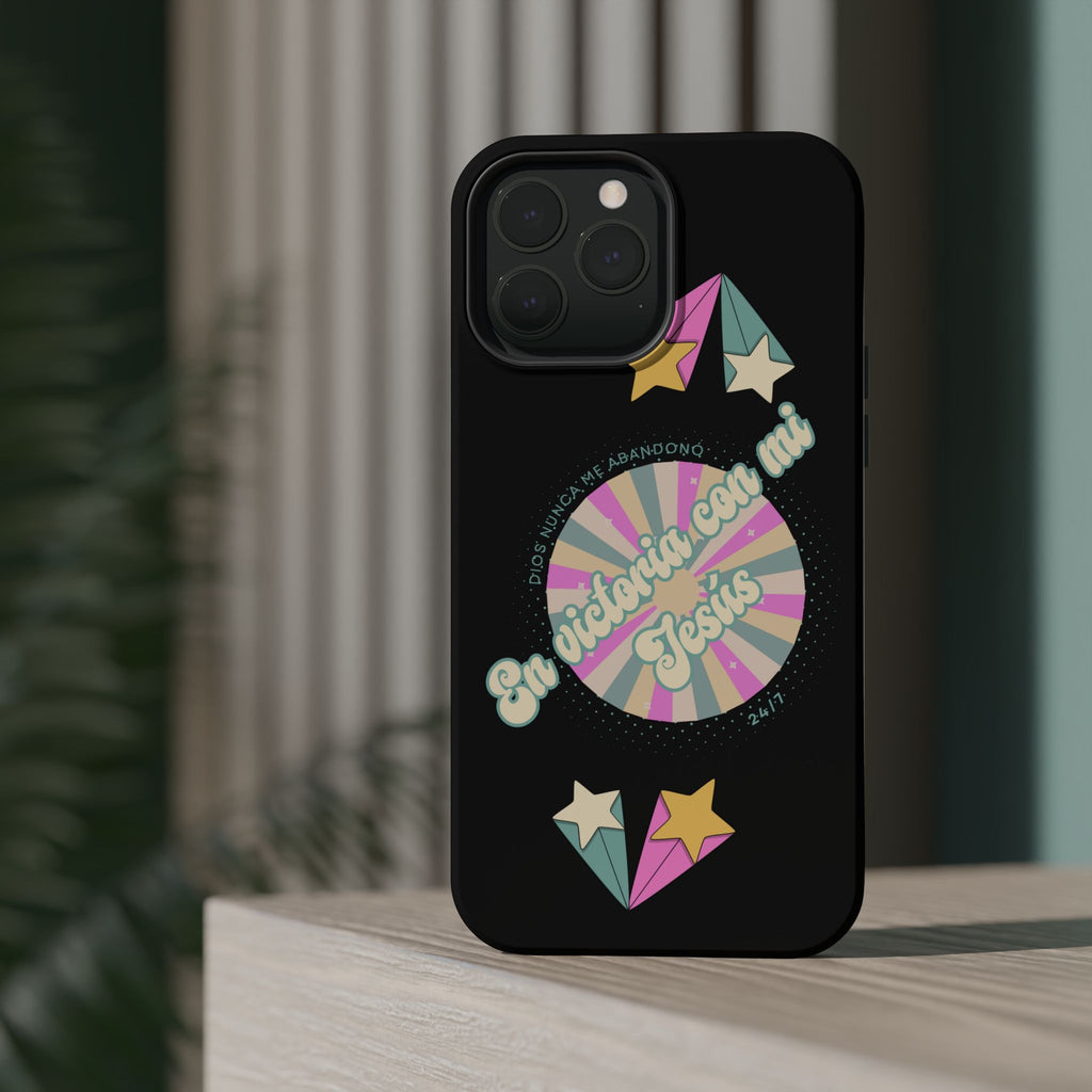 Mujeres Cover de Telefono Magnético e Impacto Resistente— "En Victoria con mi Jesús" Retro Star Design
