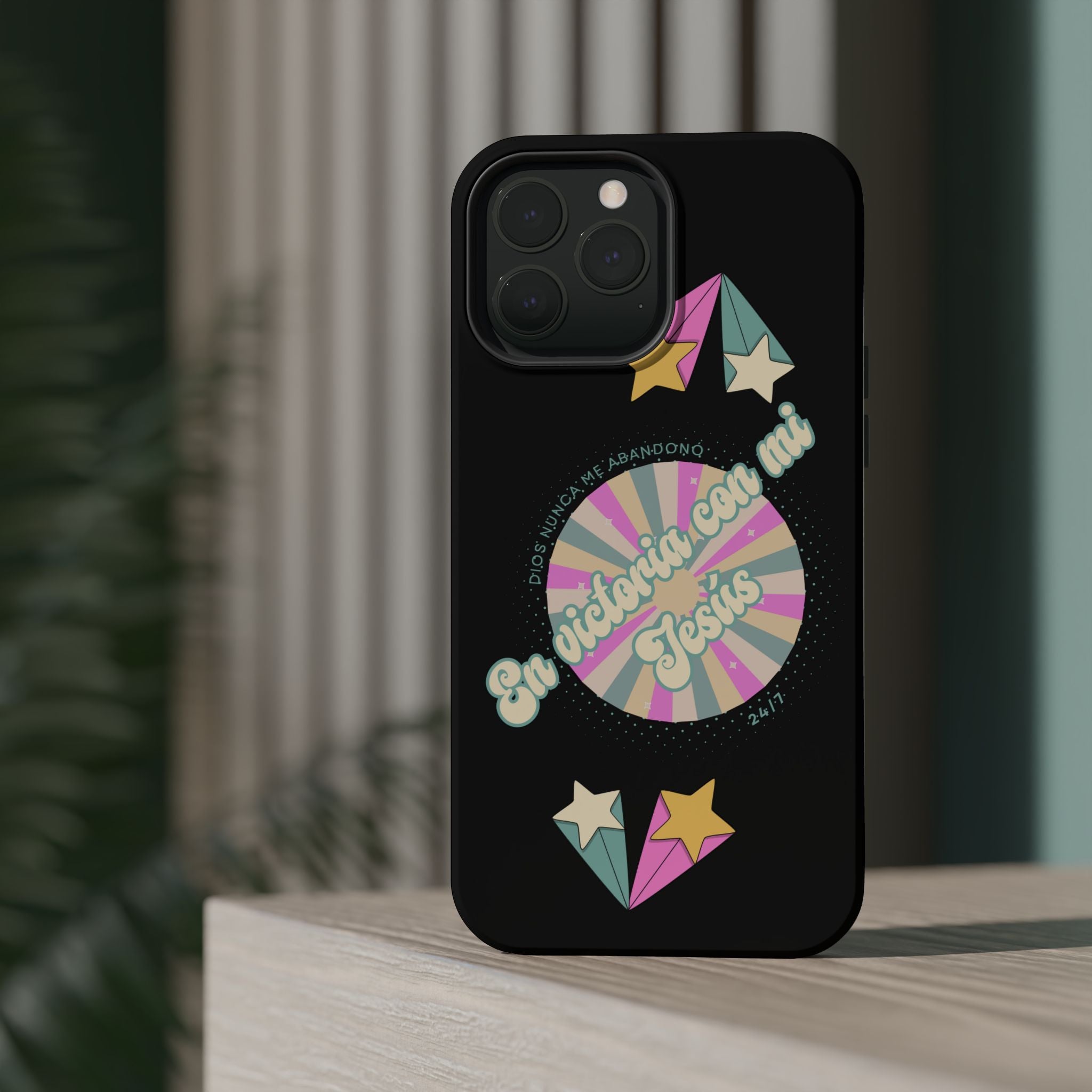 Mujeres Cover de Telefono Magnético e Impacto Resistente— "En Victoria con mi Jesús" Retro Star Design