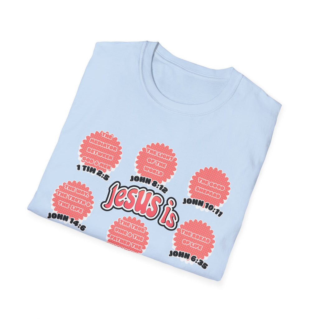 Women's 'Jesus is' T-Shirt — Inspirational Christian Scripture Tee (John 3:16, John 10:27)