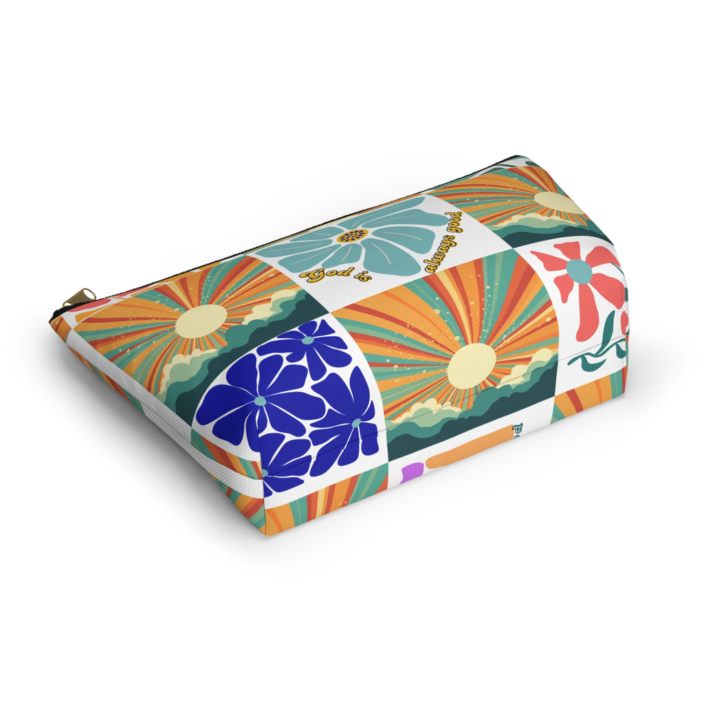 Retro Floral Sunrays Accessory Pouch — Colorful Sunrays T‑Bottom Bag