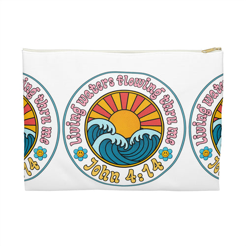 Accessory Pouch — "Living Waters Flowing Thru Me" John 4:14 Floral Wave