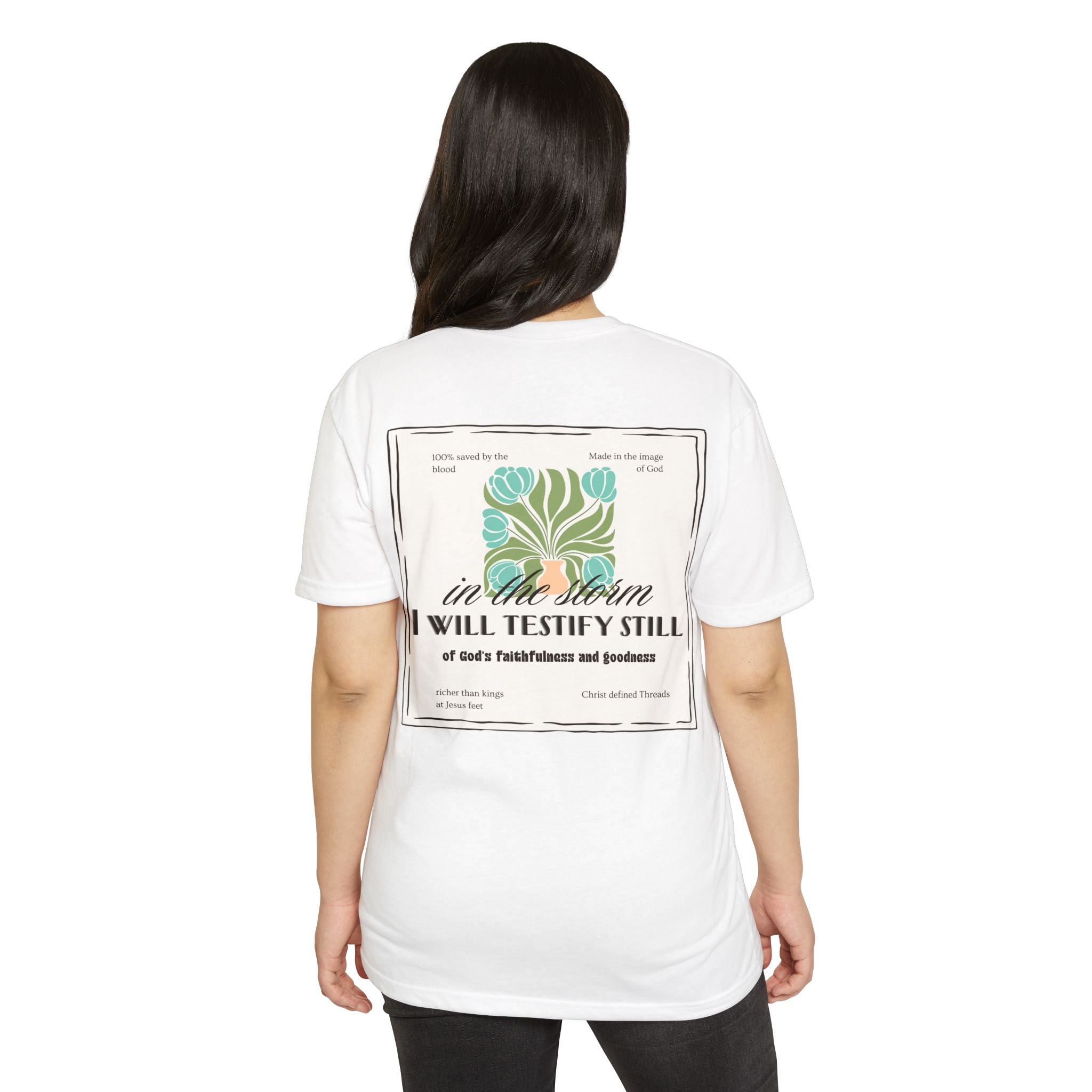 Women's  Faith Graphic T-Shirt — "In the Storm I Will Testify Still" Christian Tee