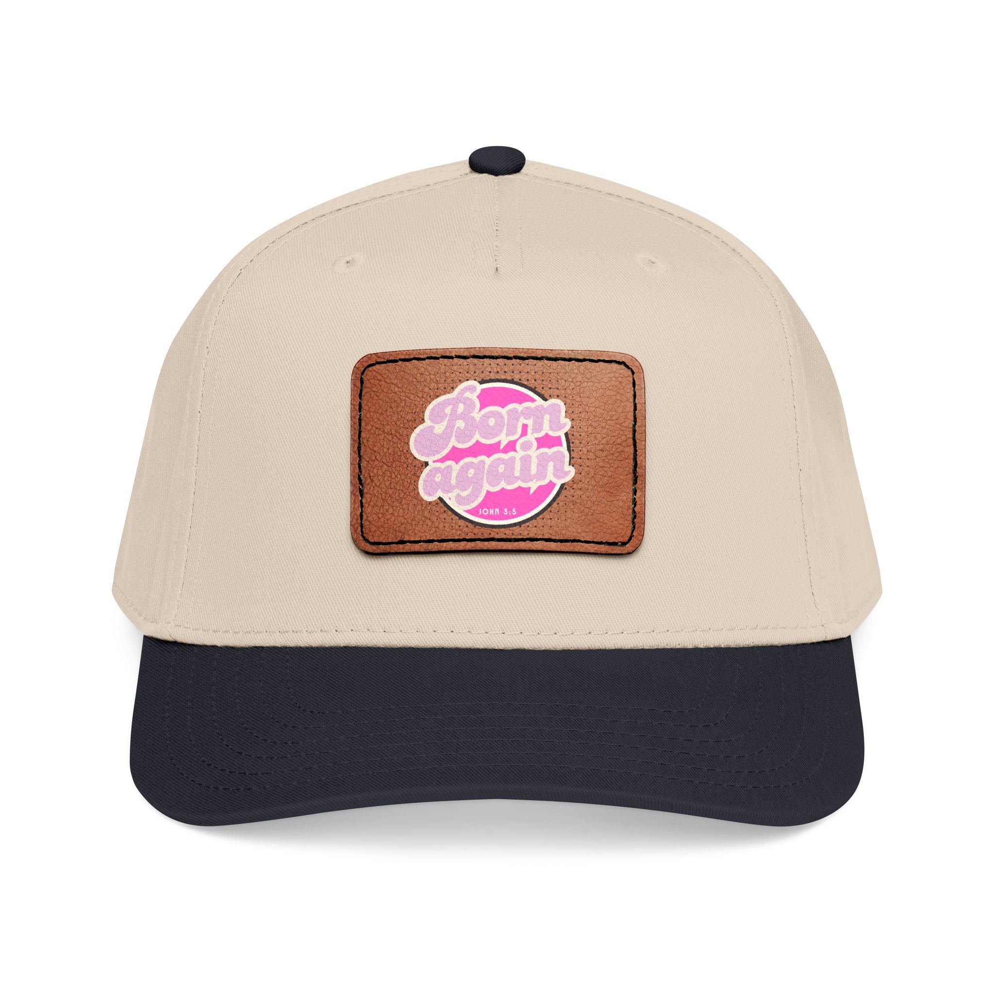 Women's 'Born Again' Leather Patch Baseball Cap — Retro Pink Logo Mid-Profile Hat