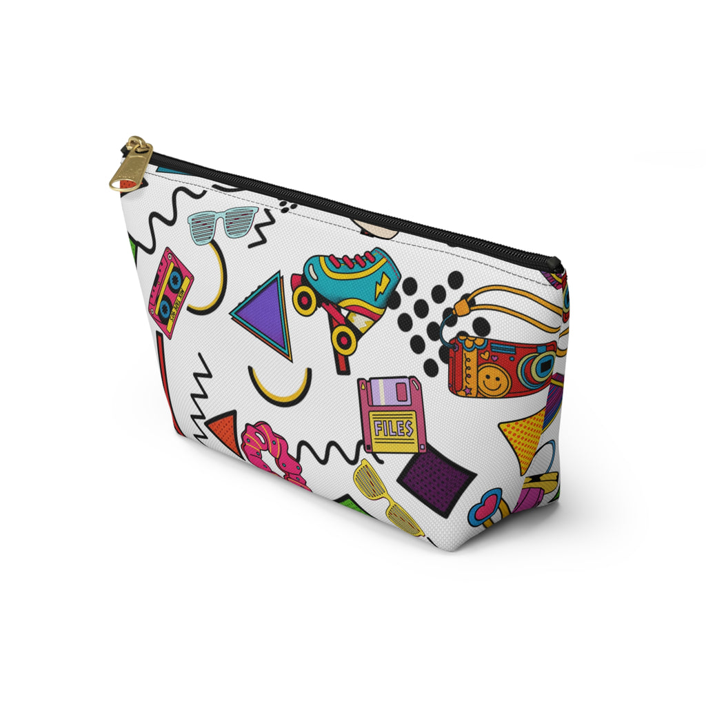 Retro 90s Pattern Accessory Pouch — Roller Skates, Cassette & Neon Shapes