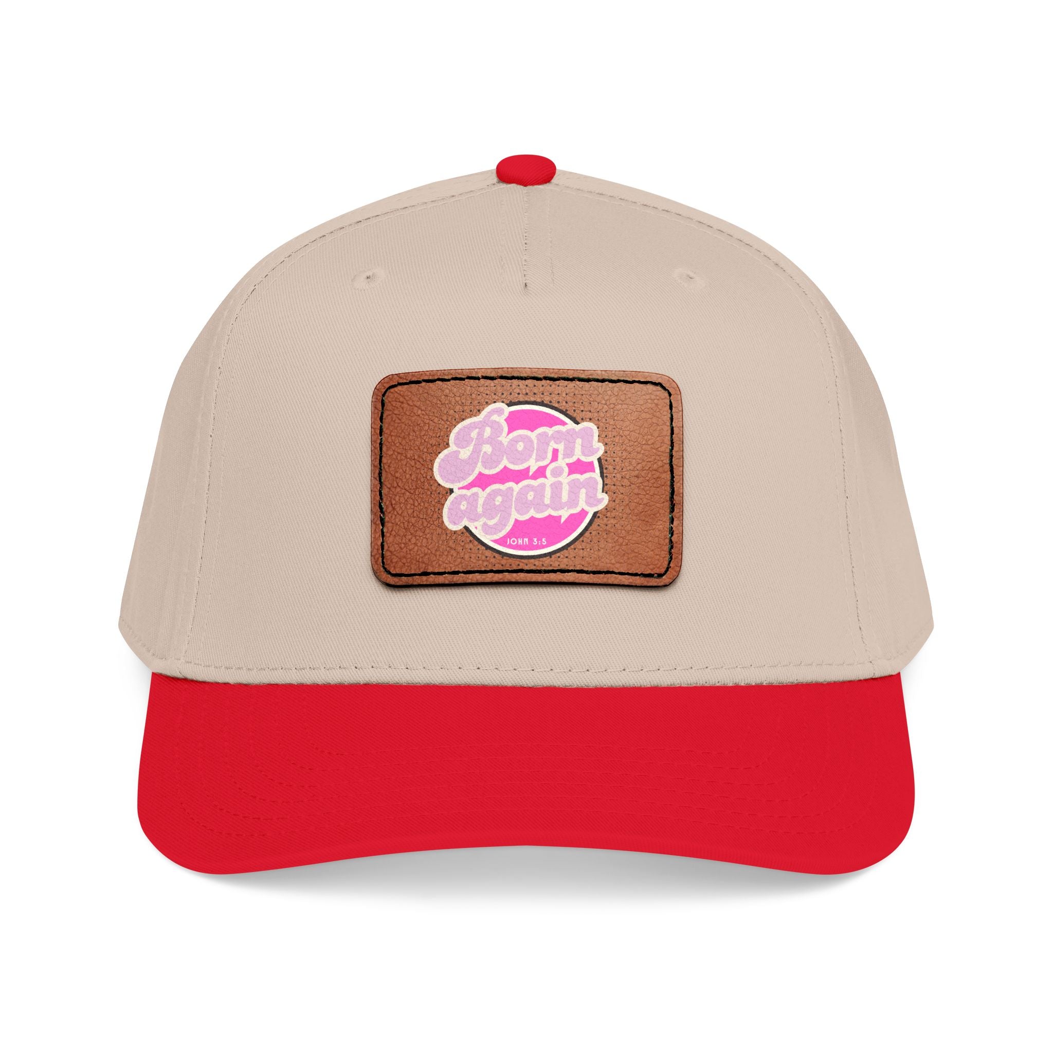 Women's 'Born Again' Leather Patch Baseball Cap — Retro Pink Logo Mid-Profile Hat