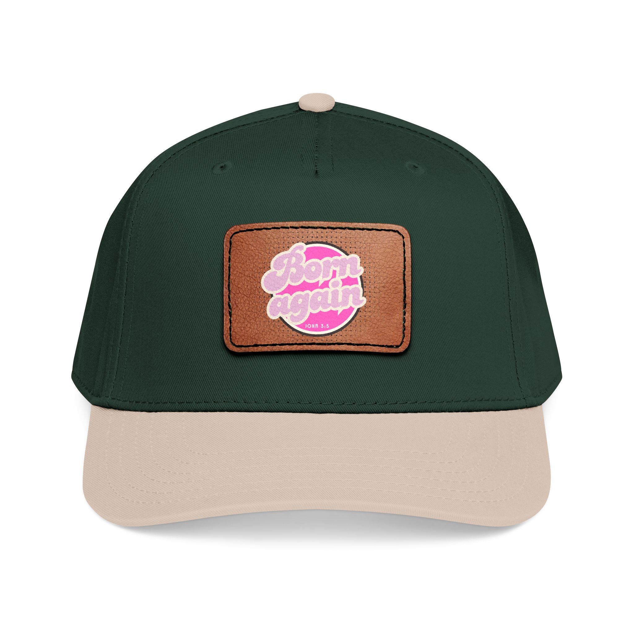 Women's 'Born Again' Leather Patch Baseball Cap — Retro Pink Logo Mid-Profile Hat