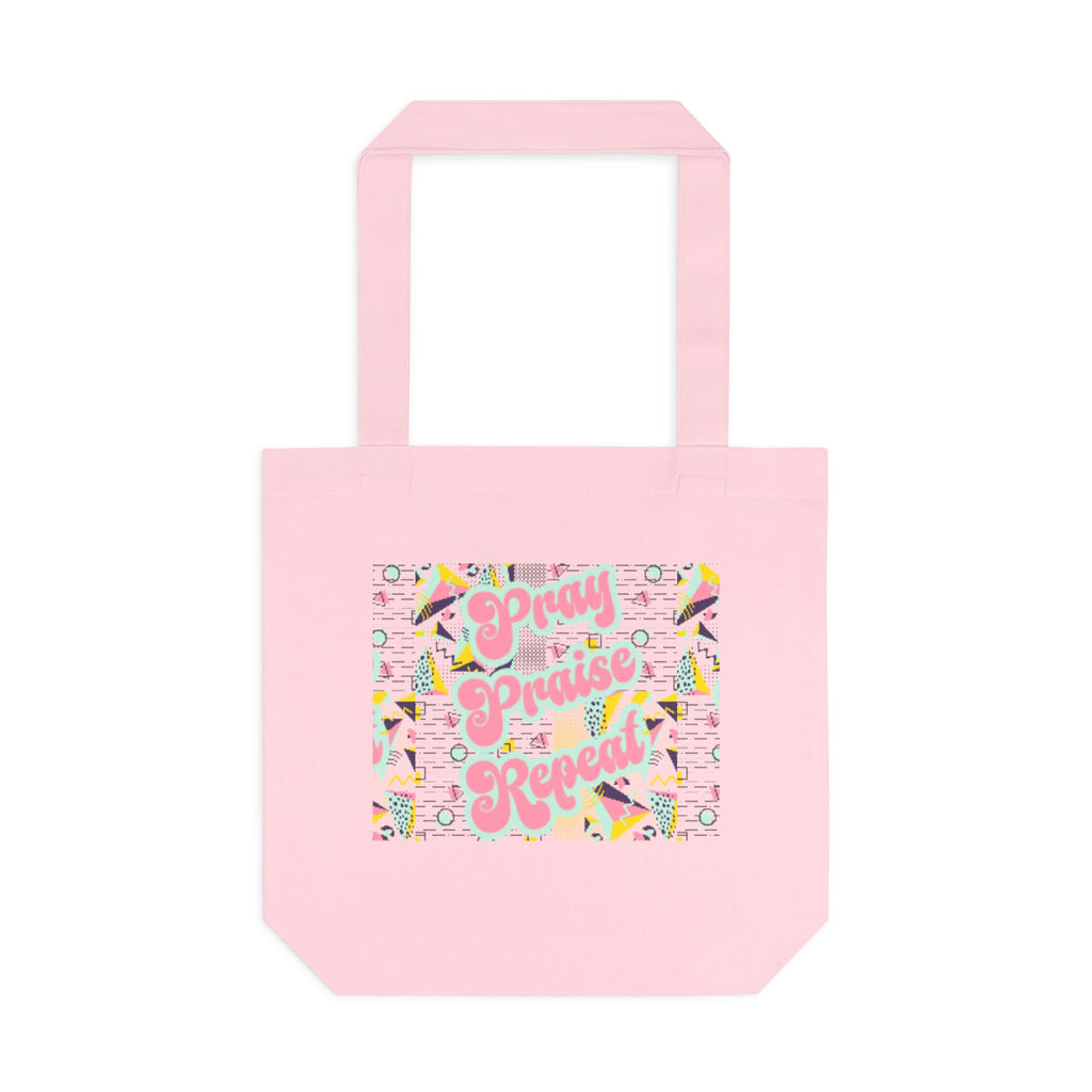 Cotton Tote — "Pray, Praise, Repeat" Colorful Faith Graphic Tote Bag
