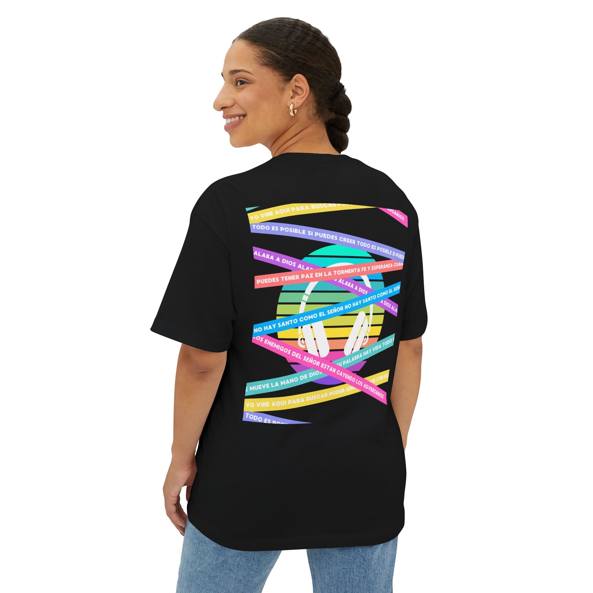 Woman's Spanish Music Tee (Música Cristiana letras)— Oversized Boxy with Colors
