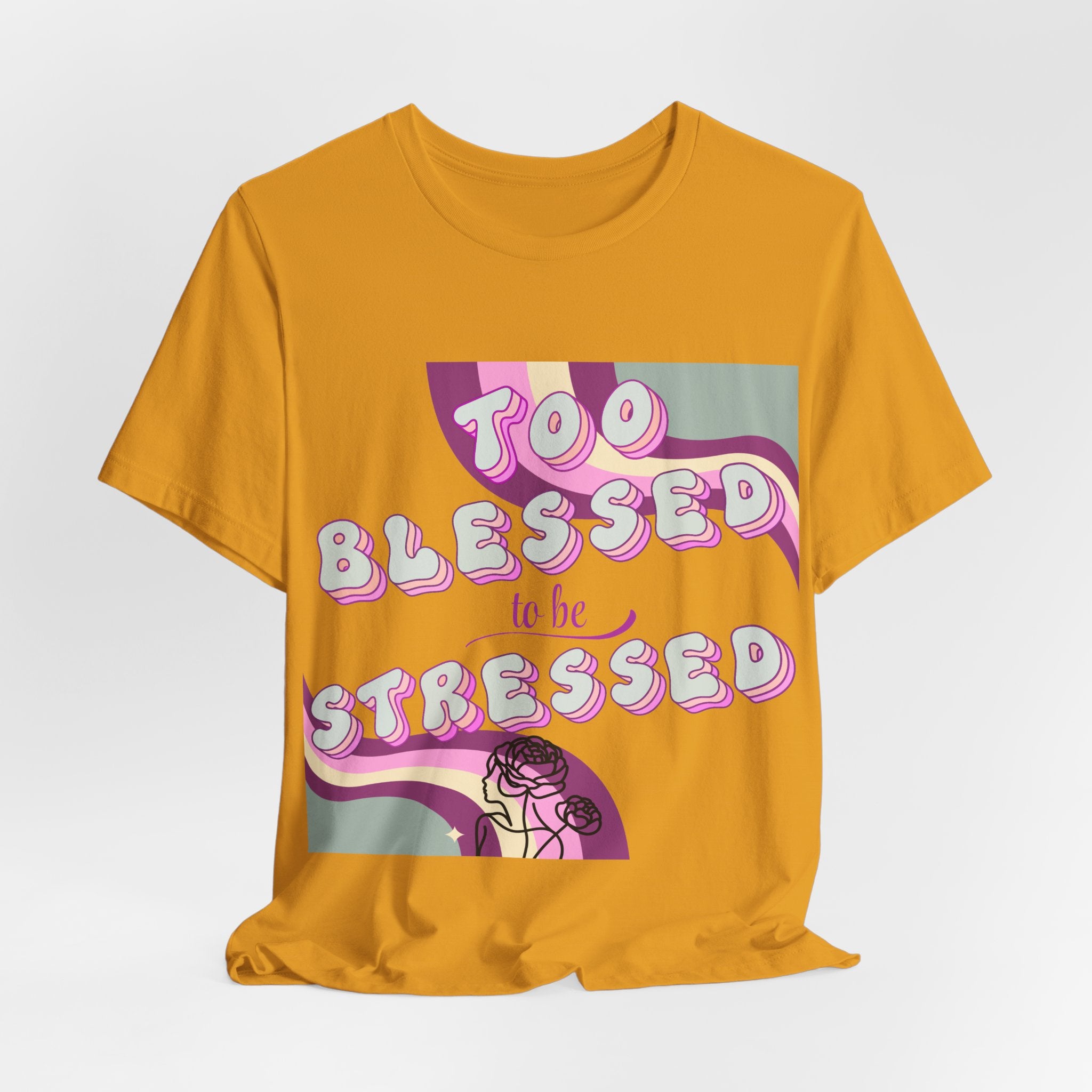 Women's Too Blessed to Be Stressed Tee — Retro Pink Graphic T-Shirt