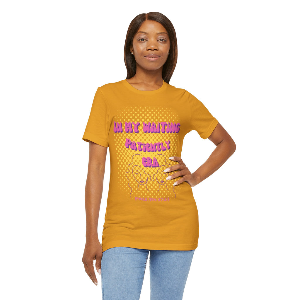 Women's 'In my Waiting Patiently Era' Tee - Yellow Graphic Jersey Short Sleeve