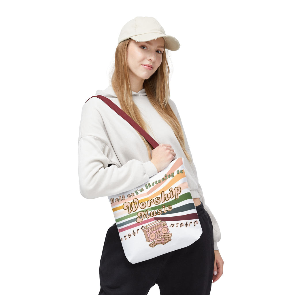 Worship Music Tote Bag – Faith-Inspired Retro Boombox Design