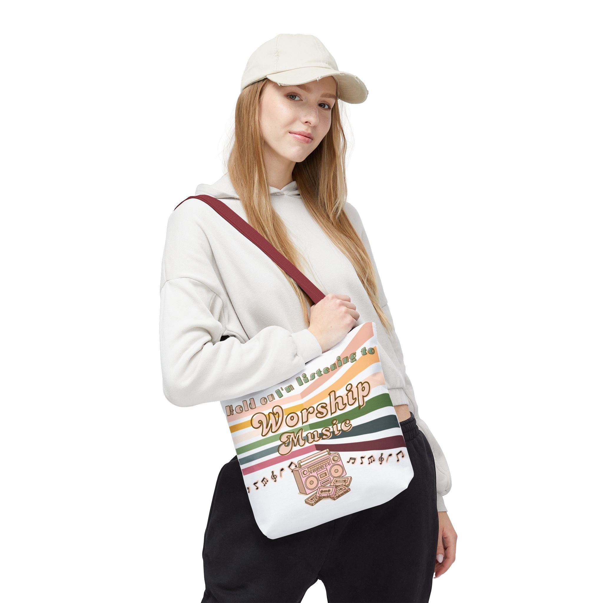 Worship Music Tote Bag – Faith-Inspired Retro Boombox Design