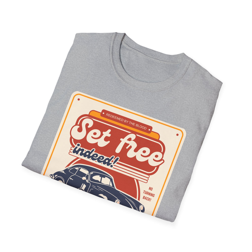 Men's 'Set free Indeed' T‑Shirt — Retro Vintage Car Christian Faith Graphic Tee