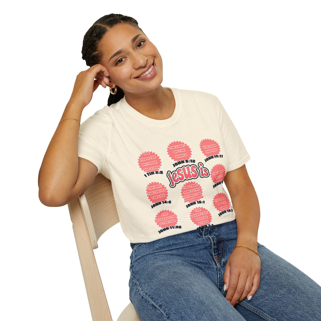 Women's 'Jesus is' T-Shirt — Inspirational Christian Scripture Tee (John 3:16, John 10:27)