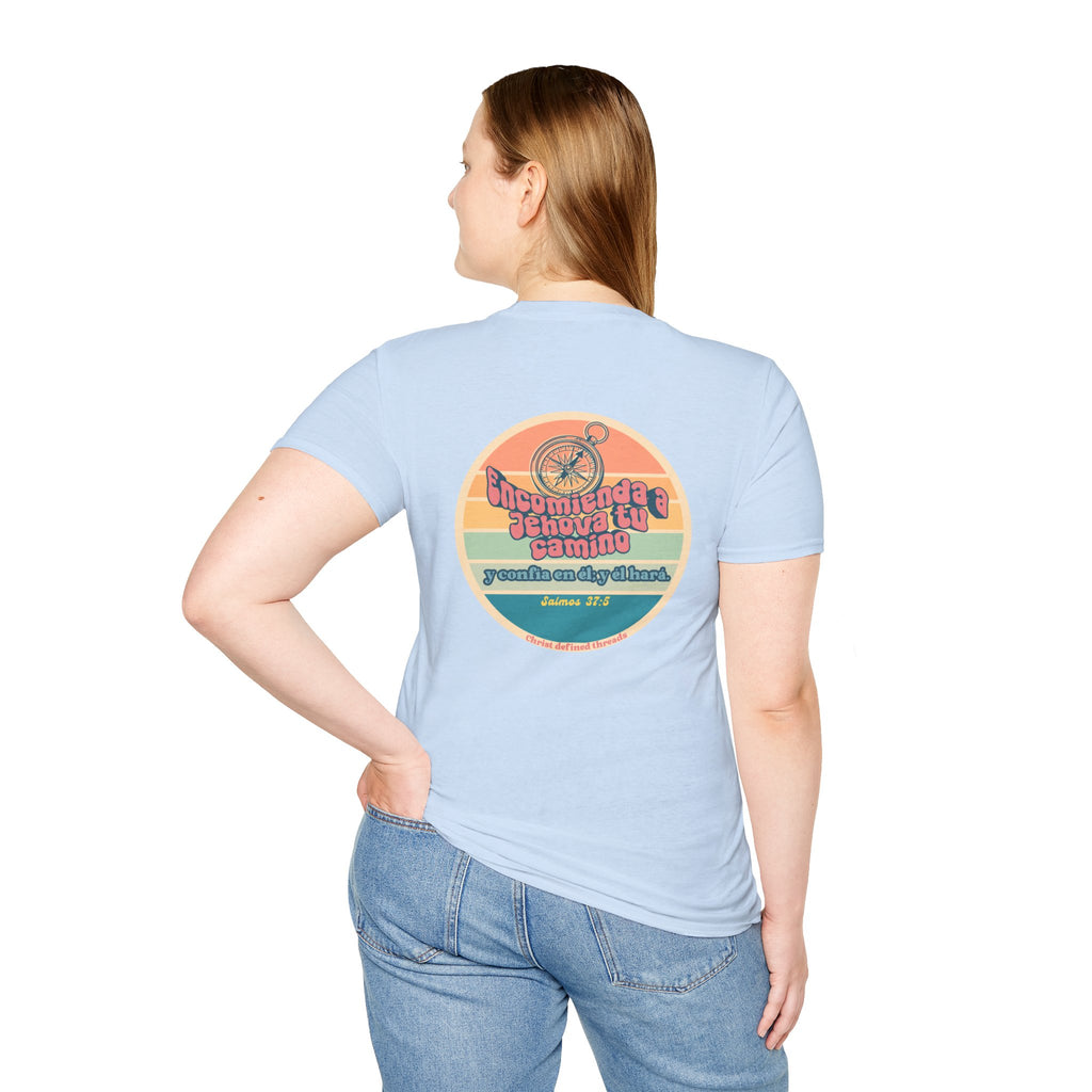 "Encomienda a Jehová tu camino" Camisa — Retro compás Camisa Feminina