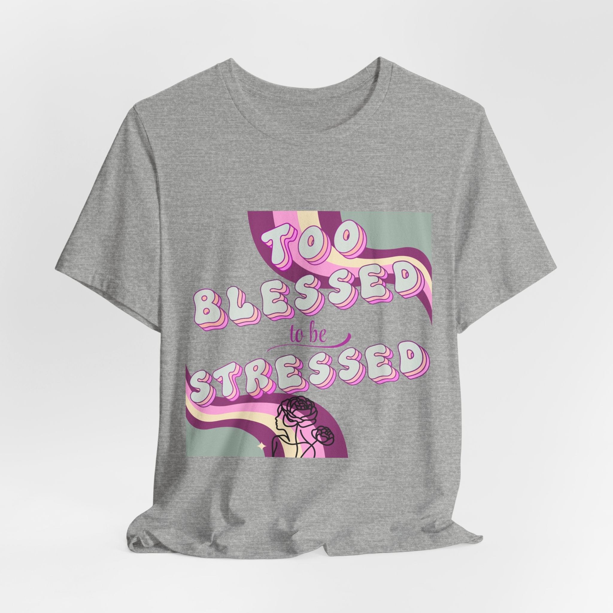 Women's Too Blessed to Be Stressed Tee — Retro Pink Graphic T-Shirt
