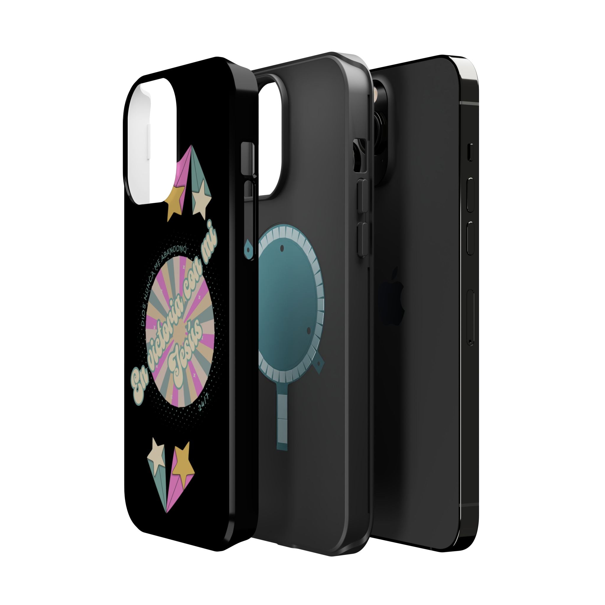 Mujeres Cover de Telefono Magnético e Impacto Resistente— "En Victoria con mi Jesús" Retro Star Design