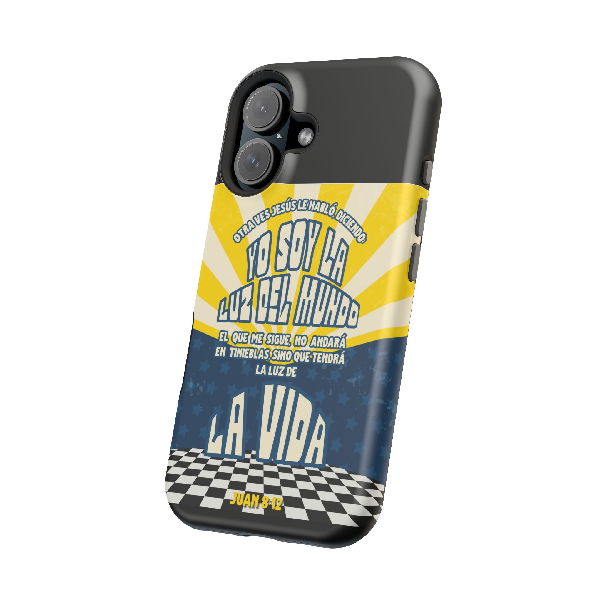 "Yo soy la luz del mundo" protección para telefono (Juan 8:12)— Para hombres- Magnético y resistente al impacto