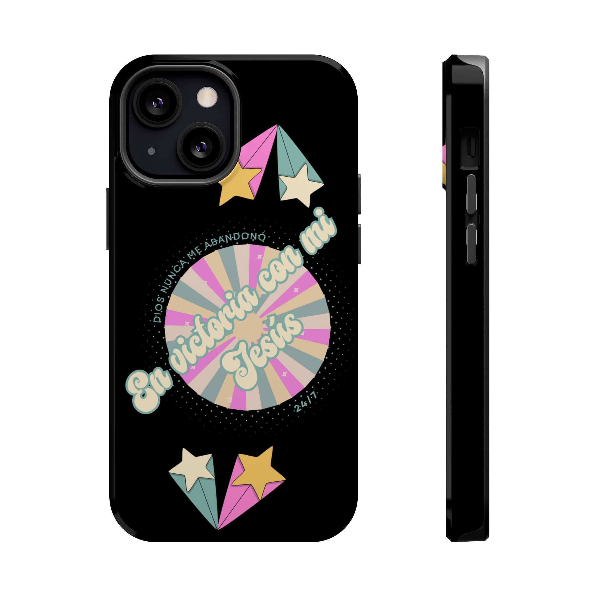 Mujeres Cover de Telefono Magnético e Impacto Resistente— "En Victoria con mi Jesús" Retro Star Design