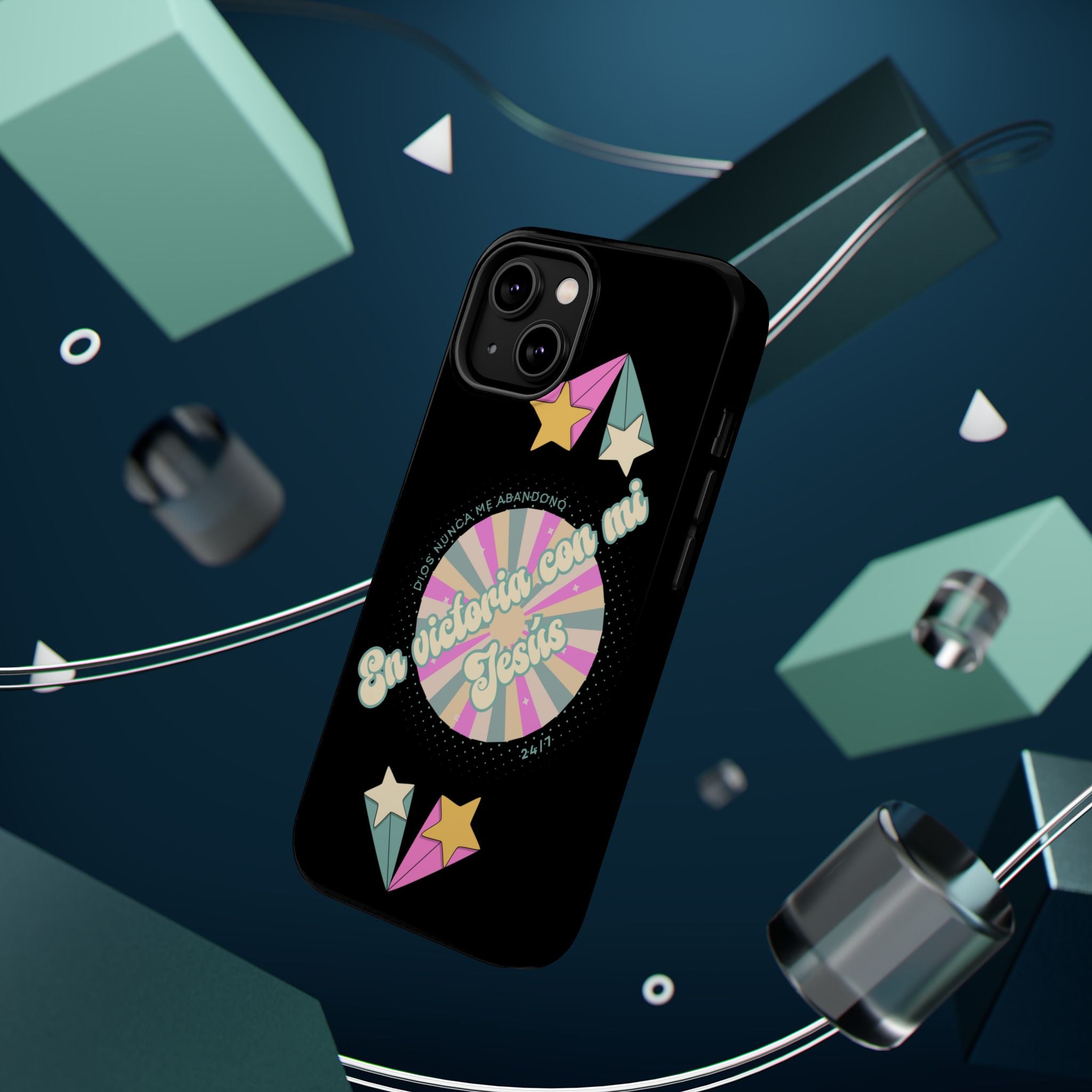 Mujeres Cover de Telefono Magnético e Impacto Resistente— "En Victoria con mi Jesús" Retro Star Design