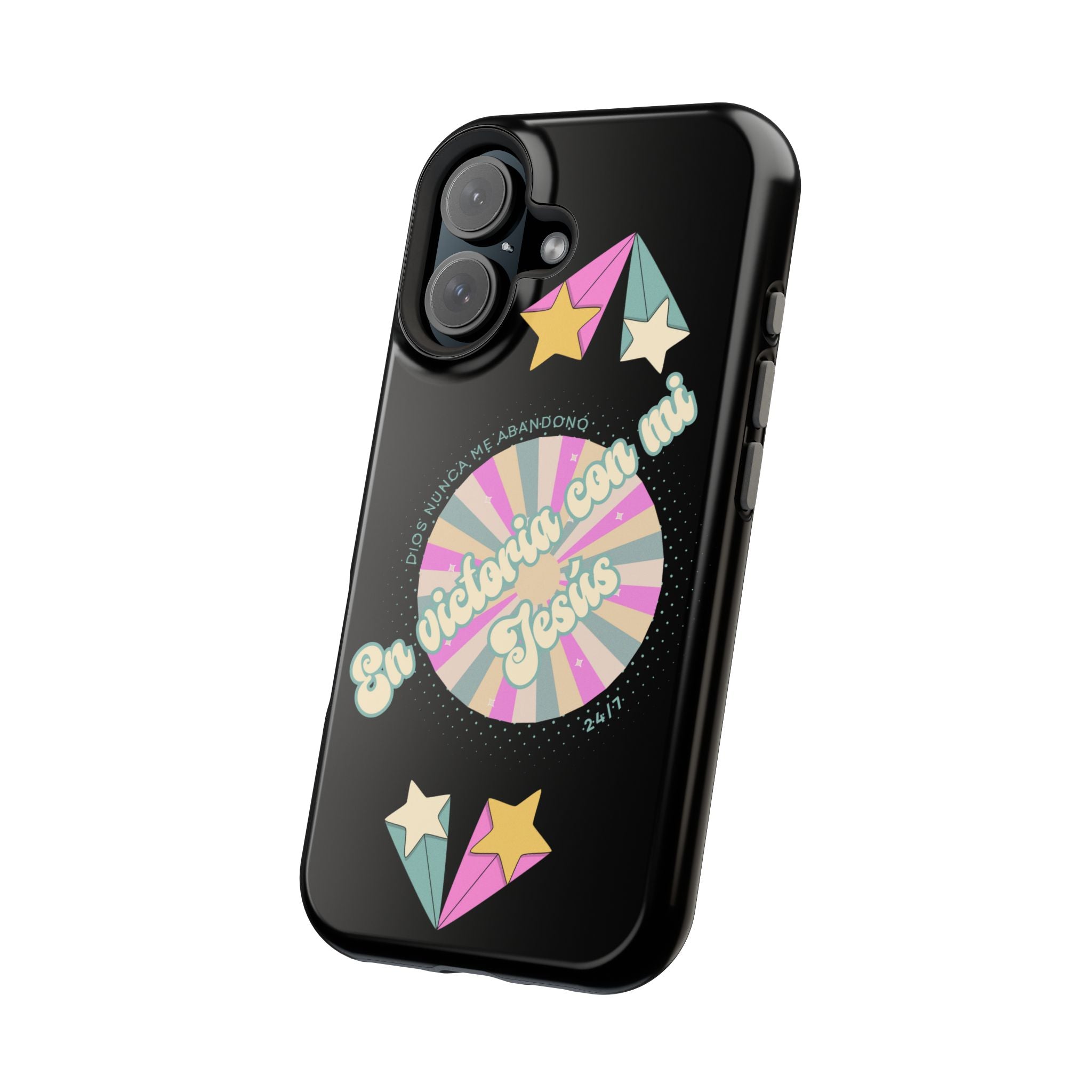 Mujeres Cover de Telefono Magnético e Impacto Resistente— "En Victoria con mi Jesús" Retro Star Design