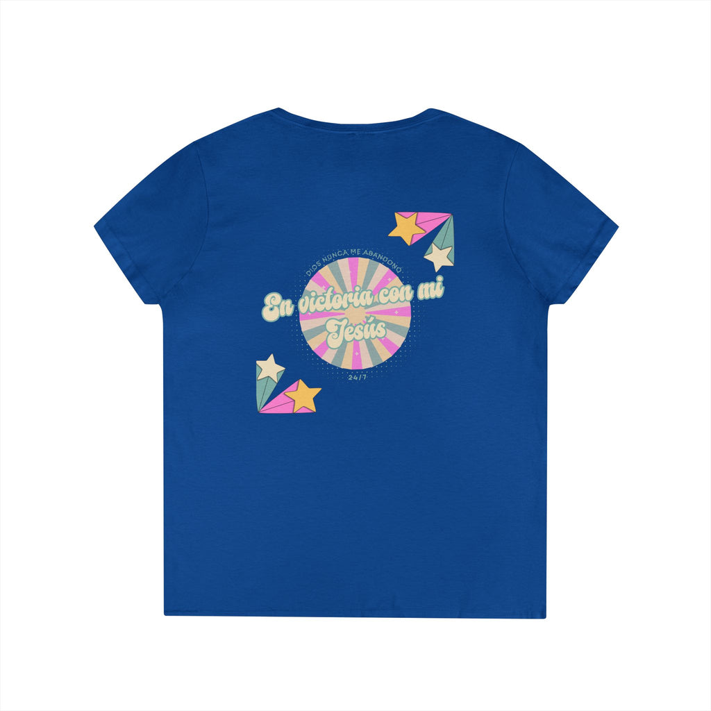 Camisa cuello V-Neck — "En victoria con mi Jesús" Para Mujeres