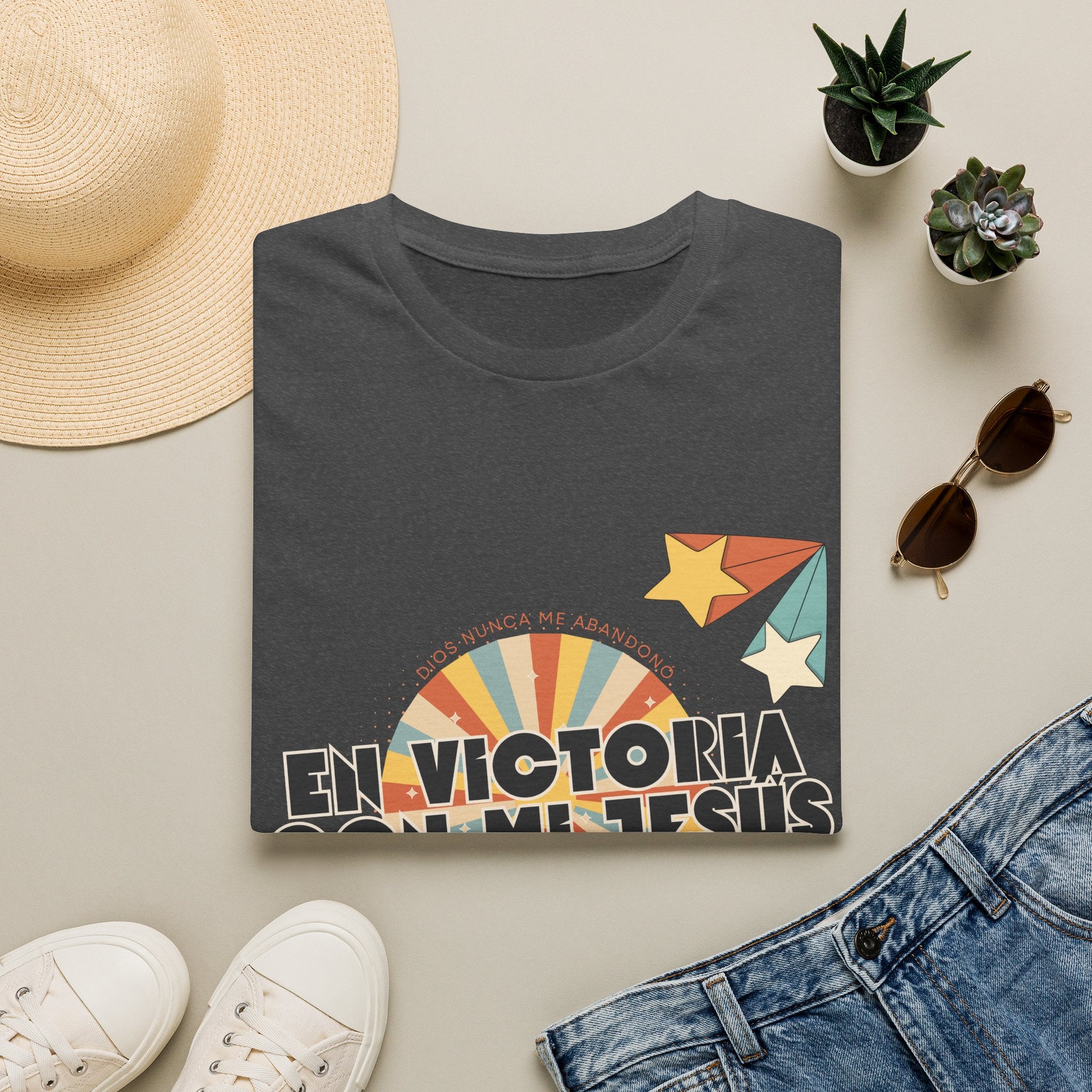 Camisa “En Victoria con mi Jesús” Varones Estilo Retro Sunrise